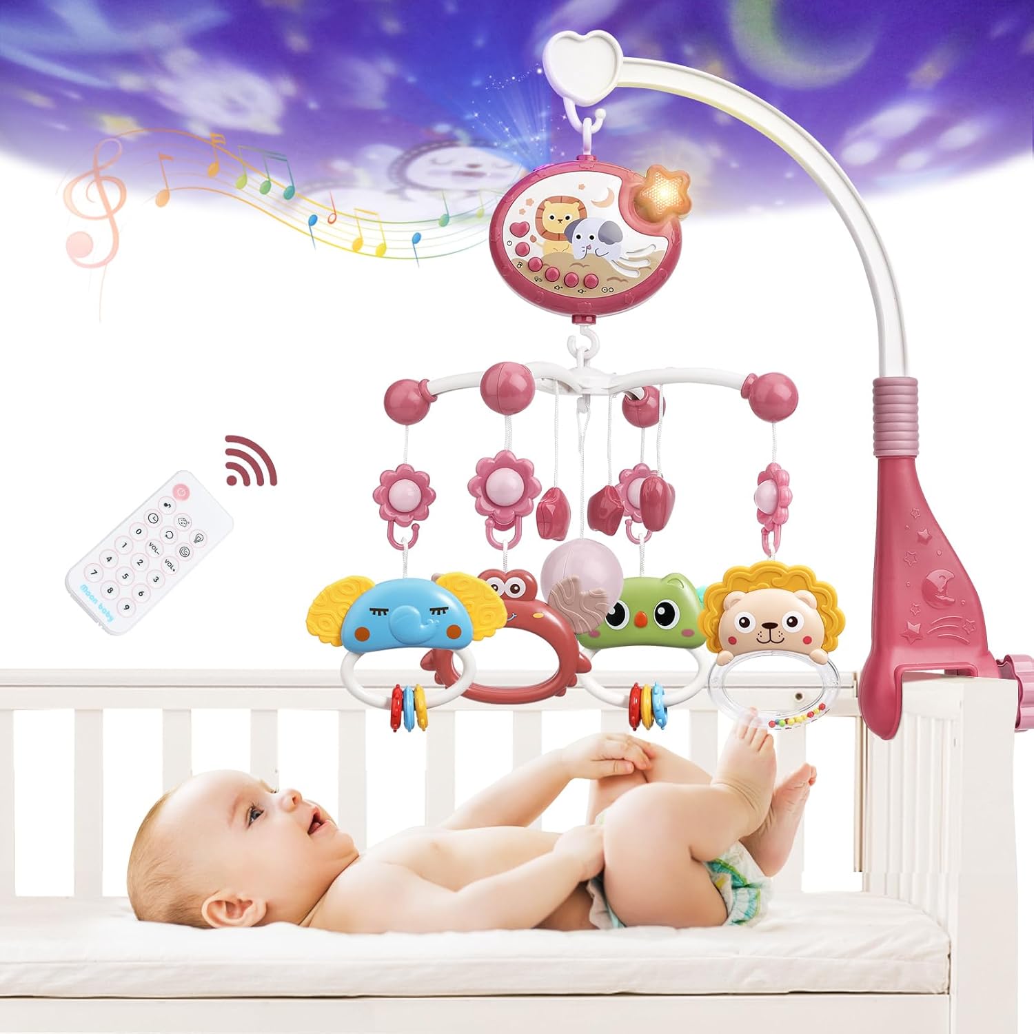 Mini Tudou Remote Control Baby Crib Mobile with Star Projection
