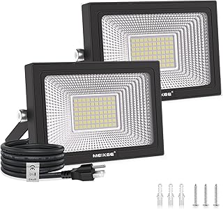 MEIKEE led 投光器 作業灯 看板灯 60W 昼光色 集魚灯 駐車場灯 省エネ 高輝度 豪雨対応 工場 IP66防水 体育館用 倉庫照明 防犯灯 ナイター 船舶 屋外作業 屋内 屋外 設置可能 BBQ用 5万時間 日本語取扱説明書付き PSE認証済み 【プラグ 3ピン 2個セット】