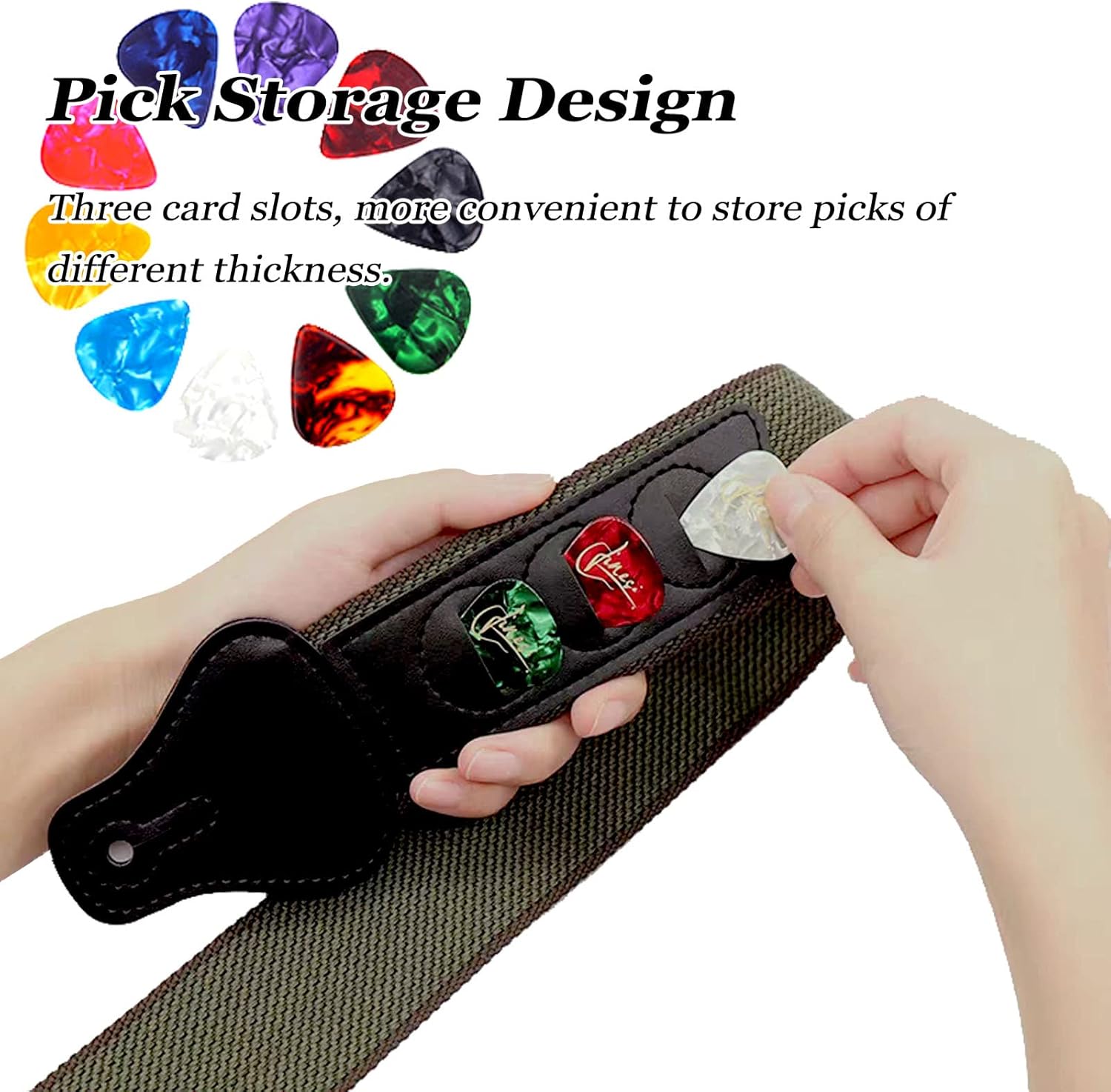 Personalized Guitar Straps, Customized Embroidery Name/Text Cotton Guitar Body Strap for Ukulele, Electric & Acoustic with Pick Pockets, Come with Free 1 Strap Lock and 3 Picks
