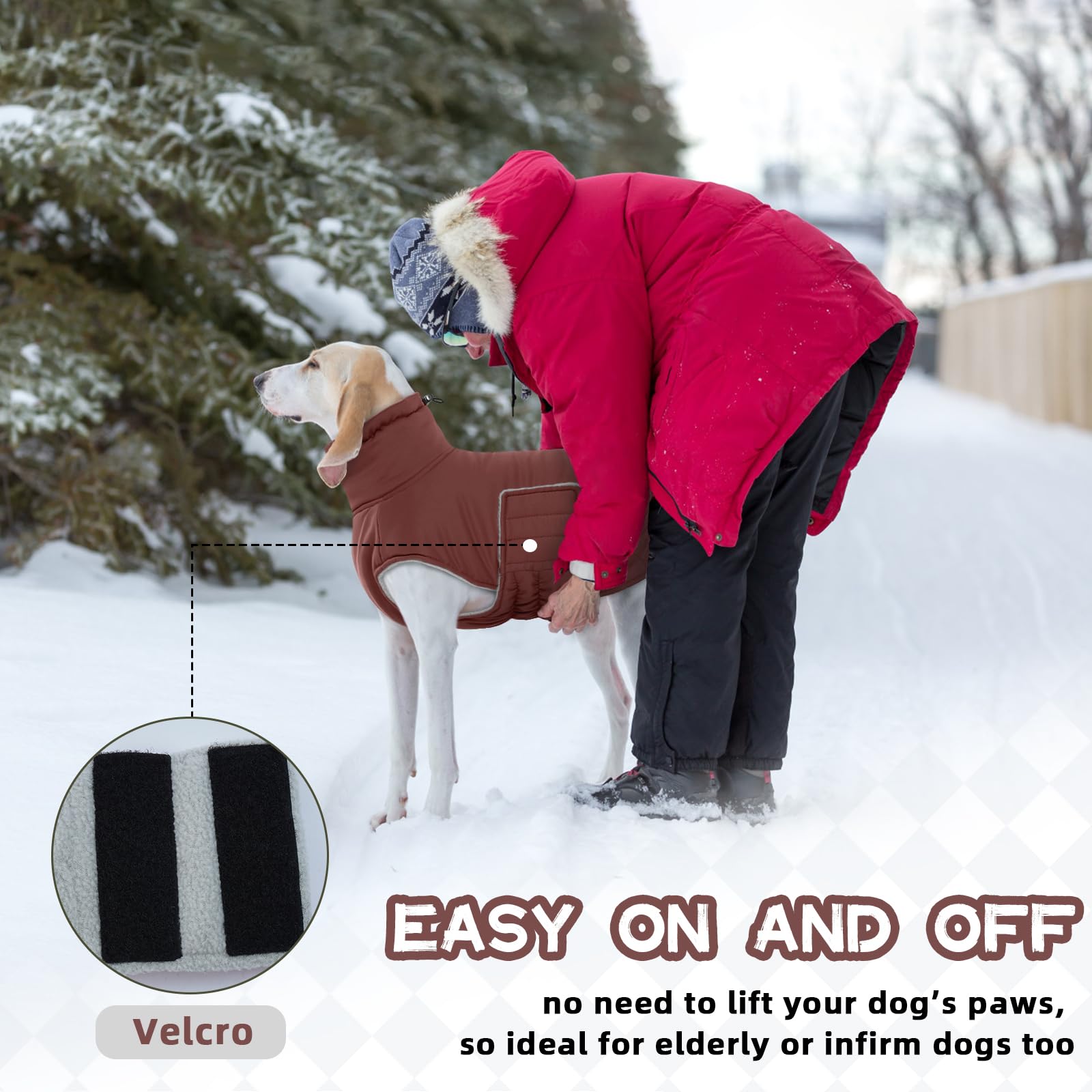 Manteau Petit Chien Chaud Hiver Résistant à l'eau Velcro Doudoune Petite Taille pour Yorkshire Bichon Jack Russel Brun Rougeâtre