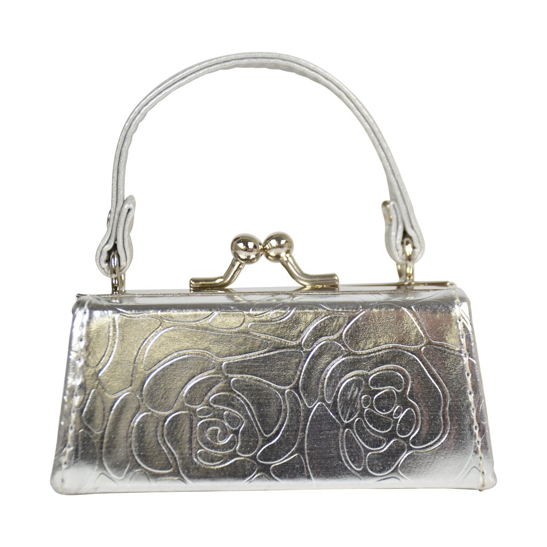 Metallic Floral Lipstick Case with Handle Mini Mahjong Coin Purse - Silver