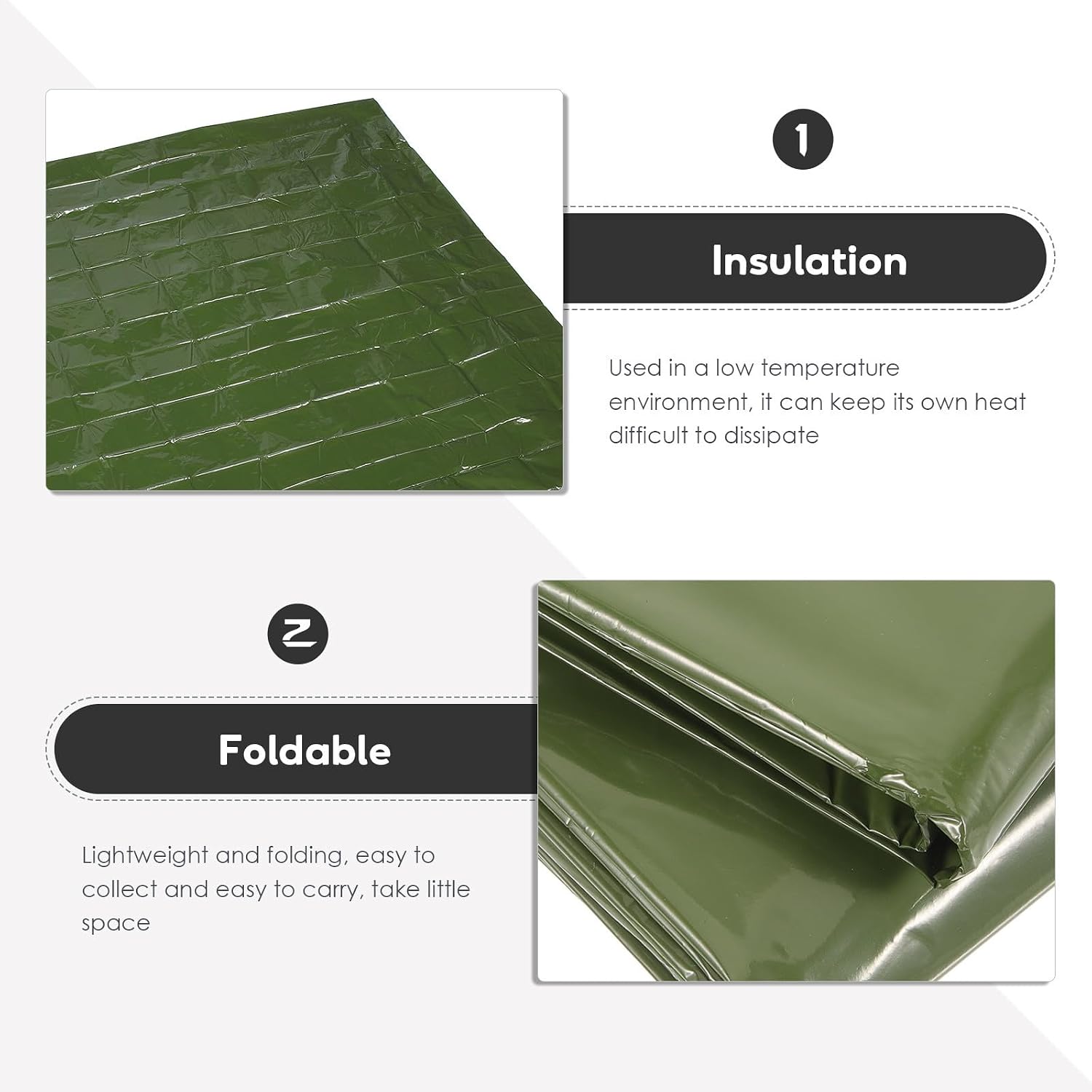 Toddmomy Outdoor Survival Emergency Blanket Set with Green Aluminum Foil, Lightweight Thermal First Aid Blanket for Camping and Hiking, Outdoor Warmth and Safety Equipment with Storage