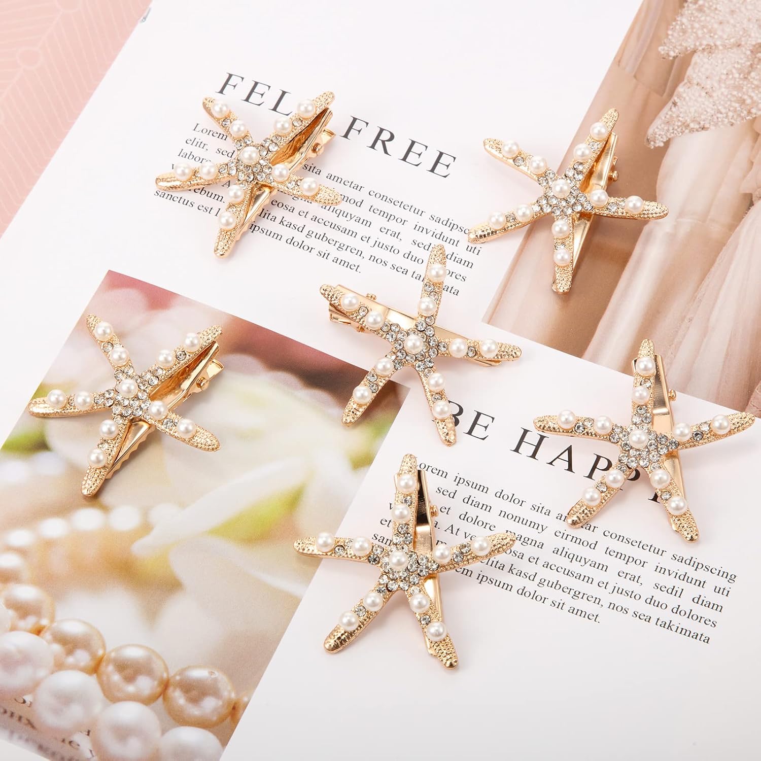 12 Pcs Starfish Hair Clip Seashell Hair Clips Mermaid Hair Accessories Crystal Pearls Starfish Hair Barrette Small Beach Sea Hairpin for Wedding Bridal Women - Image 5
