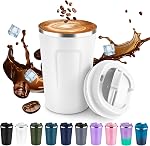 Volhoply 12 oz Double mur isolant à vide tasse à café avec couvercle en flip, acier inoxydable réutilisable fuite tasse à la preuve, café à glaçons portable tasse thermique pour boissons chaudes et froides (blanc,1 Jeu)