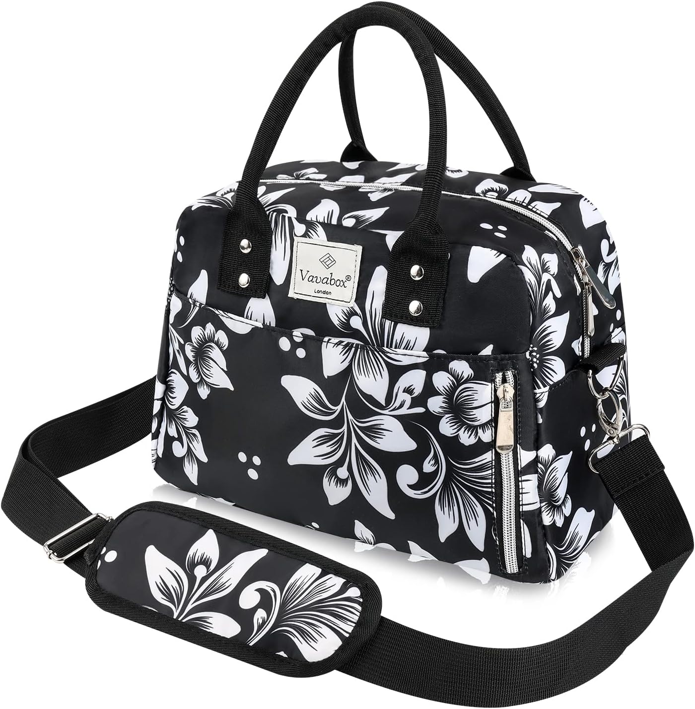 Lunch Bags for Women, Insulated Lunch Box Large with Removable Shoulder Strap & Carry Handle,Leak Proof Reusable Lunch bag, Women Lunch Organizer Box for Adults/Work/Outdoor (Black Floral)