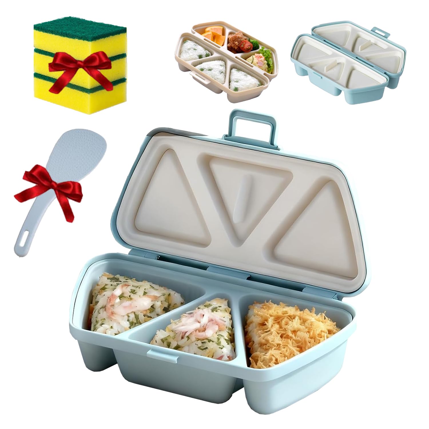 6 in 1 Onigiri Mold Set, 6 in One Onigiri Mold, Triangle Rice Ball Molds, Quick to Make and Easy to Store Carry and Clean Can Be Used as a Rice Container For Seaweed Rices Balls Sushi Musubi (Blue)