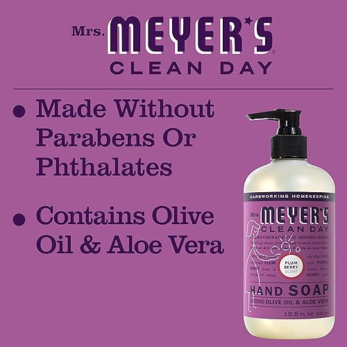 Miniatura 5 de Mrs. Meyer's Clean Day - Jabón líquido para manos, libre de crueldad y biodegradable, hecho con aceites esenciales, aroma de baya y ciruela, 354 g,