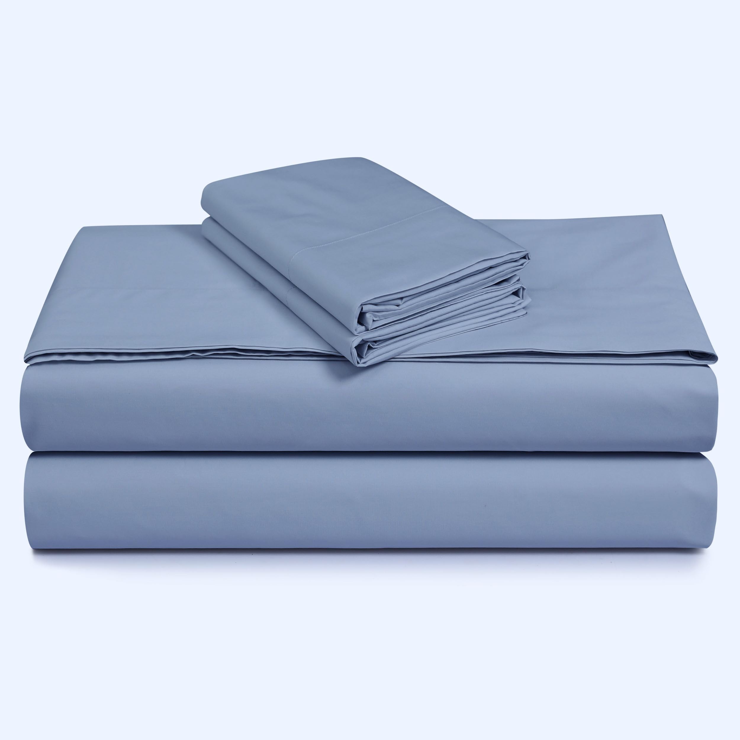 Tribeca Living Cotton Percale Sheets Twin Size, Extra Deep Pocket Bed Sheet Set, 300 Thread Count, Skyway/Blue