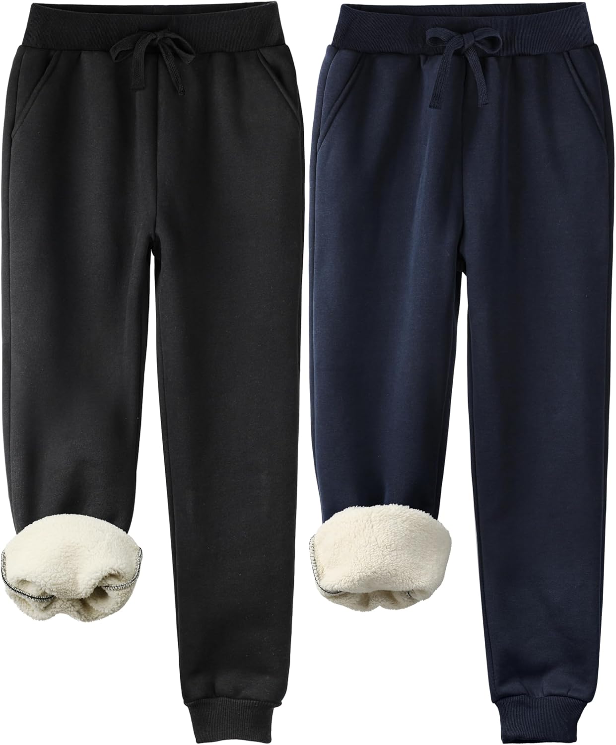 2 Pack Fleece Lined Sweatpants Women, Sherpa Lined Joggers Women Pants with Pockets Winter Warm Athletic Sweatpants