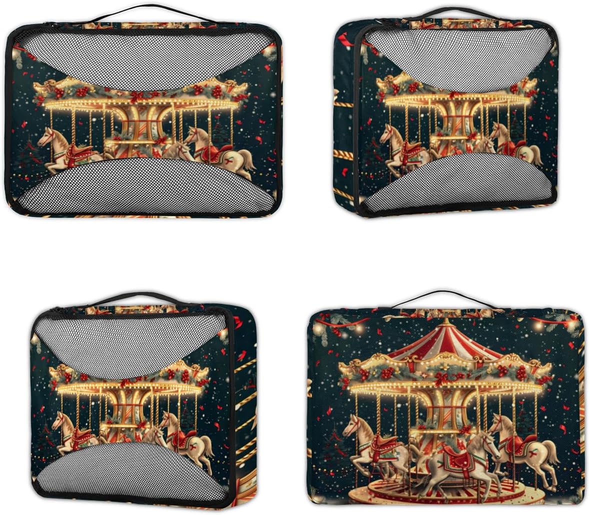 Amusement Park Carousel 4 Set Packing Cubes Packing Cubes for Women Lightweight Travel Essential Bag Clothes Carry on Suitcase Bags for Accessories Essentials