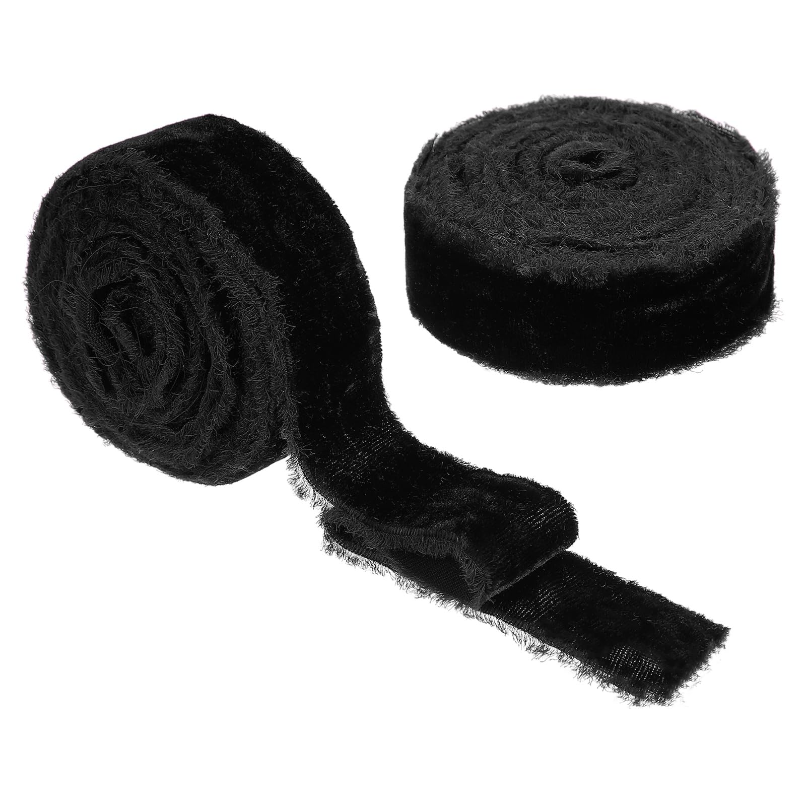 Ruban de velours à bords effilochés noir 2,5 cm pour emballage de cadeaux