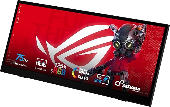 ASUS ROG Strix 12" 249 USB-C Touchscreen Gaming Monitor XG129C-1920x720, IPS,10-Point Touch,125% sRGB, 90% DCI P3,75Hz, AIDA64 Extreme Bundle, HDMI 1.2, Tripod Socket,