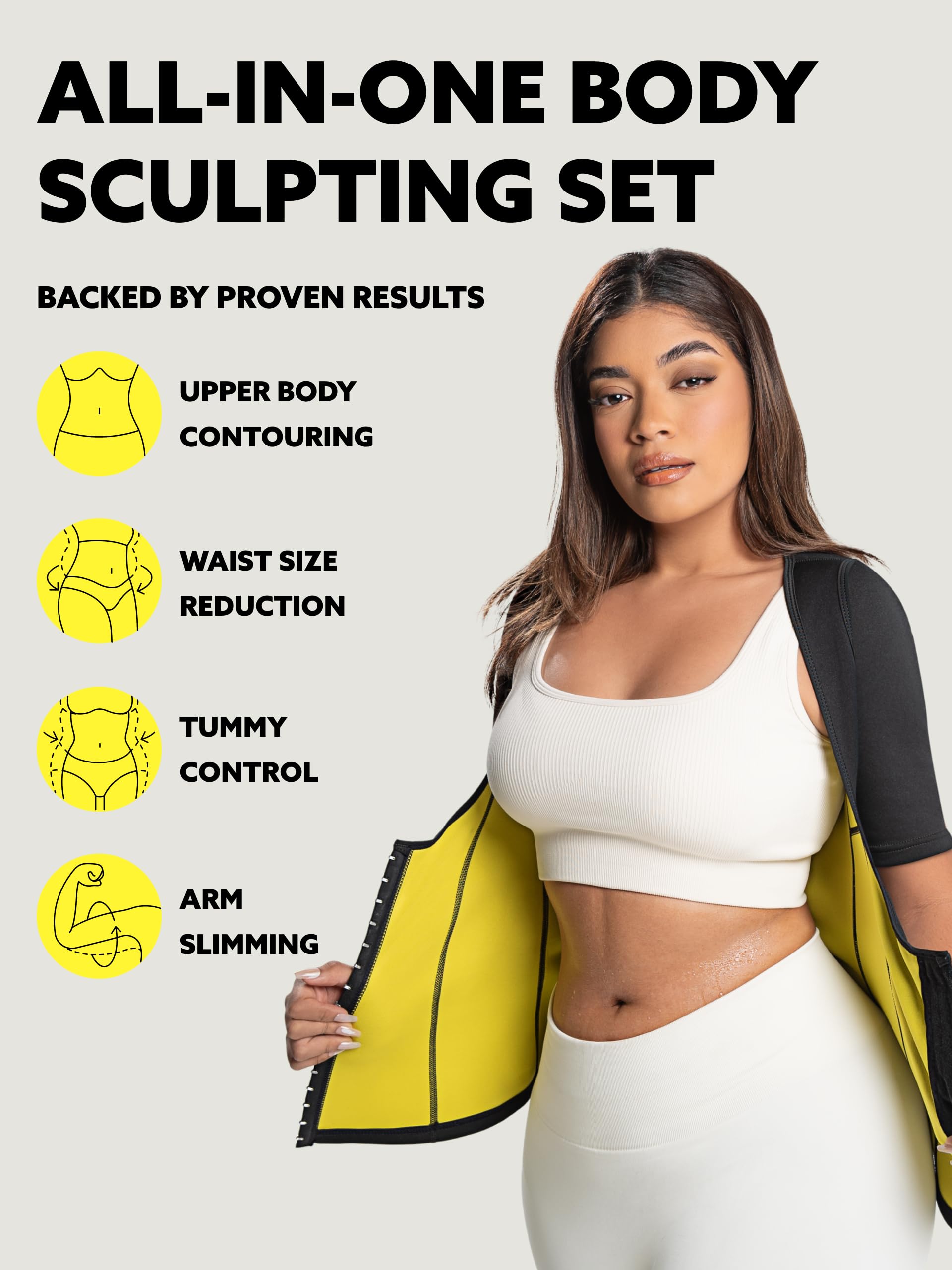 HOT SHAPERS Kit de esculpir el cuerpo con mangas para mujer - Cincher de cintura con mangas y entrenador de cintura para contorno de cuerpo completo