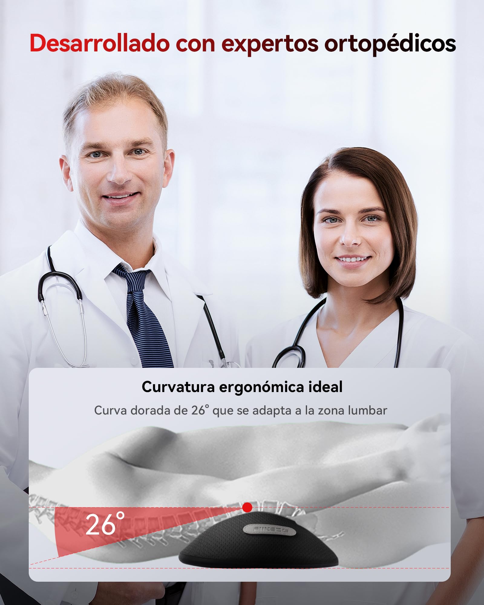 FliKEZE 4 en 1 Cojín de Masaje Lumbar con Luz Roja 5000mAh | Cojín de masaje inalámbrico y recargable con calor, vibración y soporte de aire para uso en casa, oficina y viaje