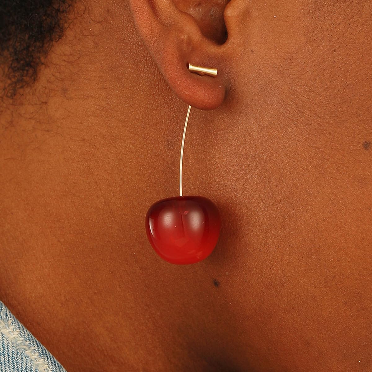 Doubnine 3D Red Cherry Drop Earrings Gold Dangle Earrings Charm Cute Fruits Earring Charm Sweet Jewelry Gift Earrings for Women - Image 4