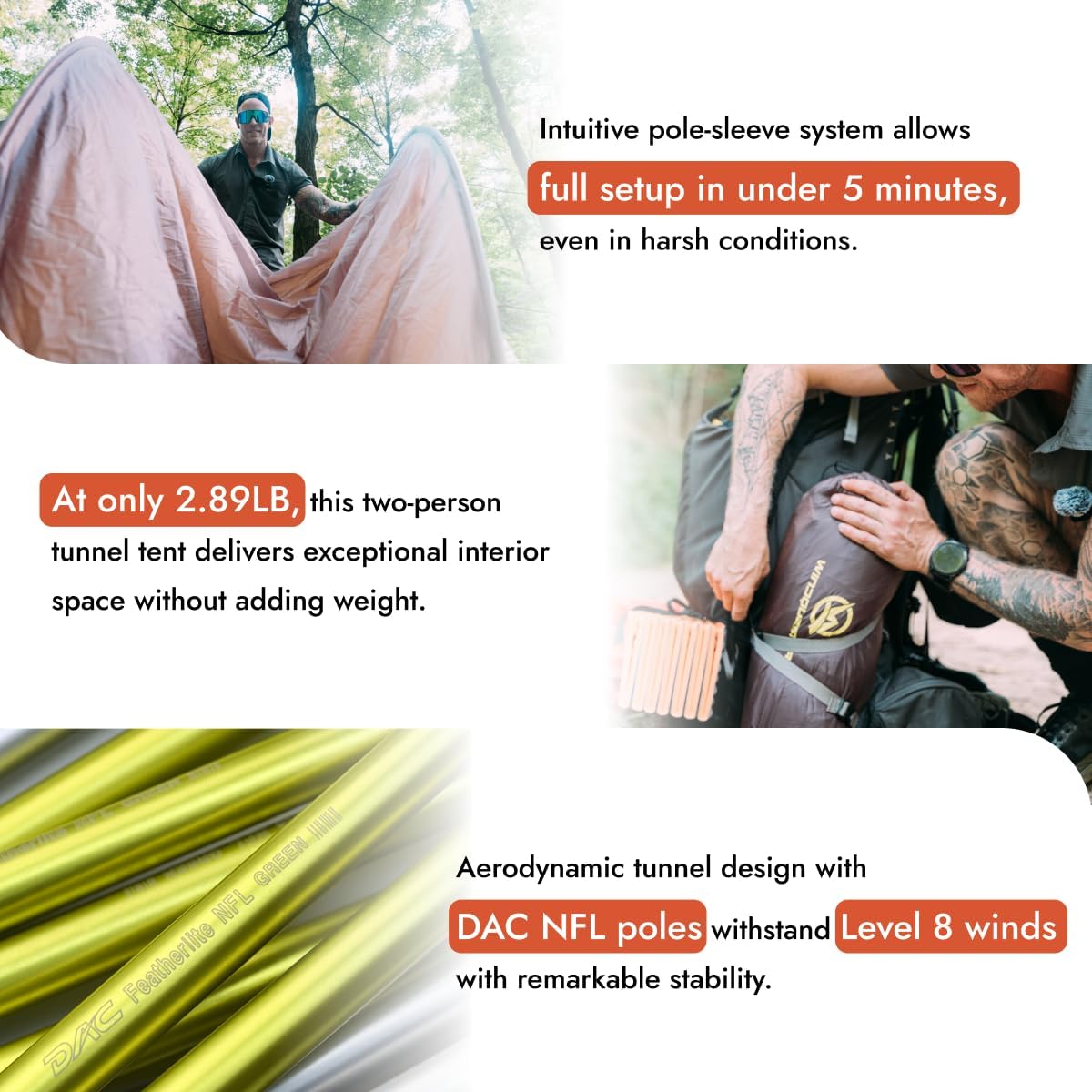 Gale Lite 2 Ultralight 2-Person Tunnel Tent – 2.89 lb, Double Silicone-Coated Fabric, Compact 3-Season Backpacking Shelter – Wine Brown