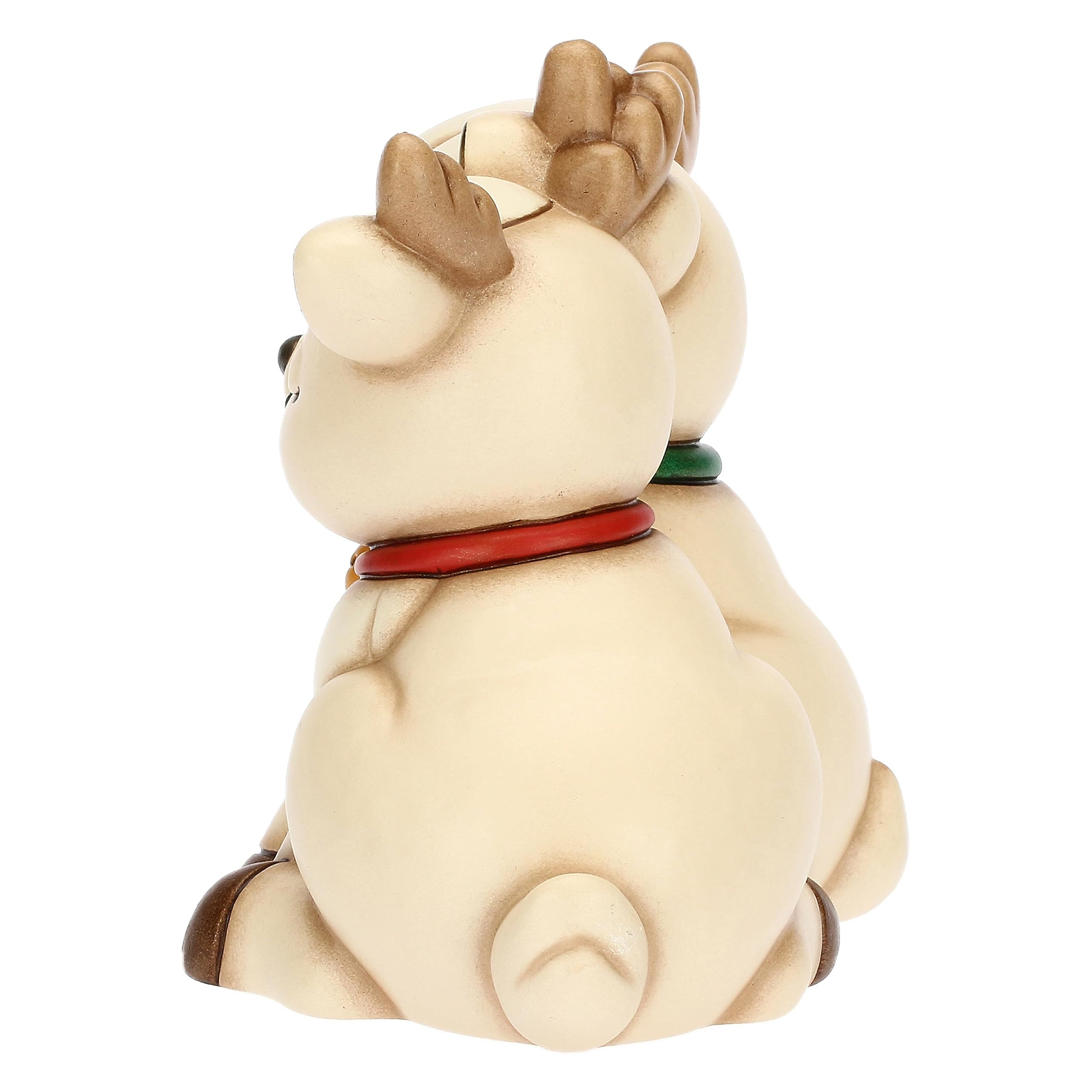 THUN, Coppia Renna Robin Abbracciati in Ceramica Decorata a Mano, Addobbo Natalizio, Idea Regalo, 14.7x9.5x13.4 cm h