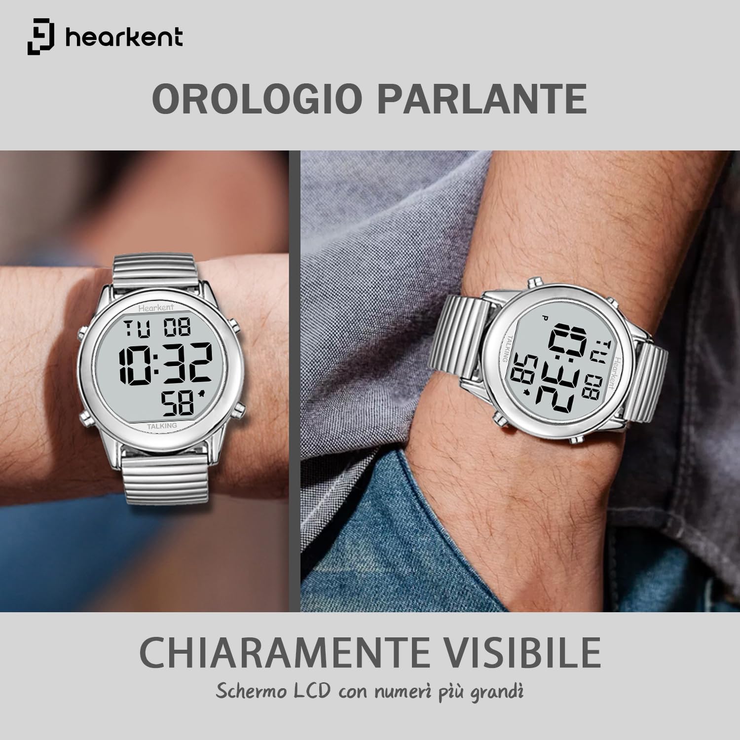 Orologio parlante da uomo, annunci vocali in italiano, cifre grandi e facili da leggere, adatto a ipovedenti, ciechi e anziani, quadrante grande, voce chiara e forte
