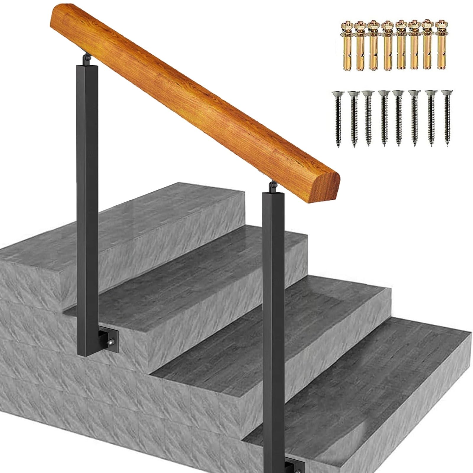 Rampes pour marches extérieures en bois et fer forgé pour escalier de jardin