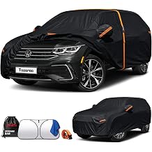 Tiguan SUV Cover2009-2017 Waterproof All-Weather,Outdoor Heavy Duty UV-Resistant Full Car Covers with Windshield Sun Shade&Storage Bag,Driver Door Zipper Includes a Towel
