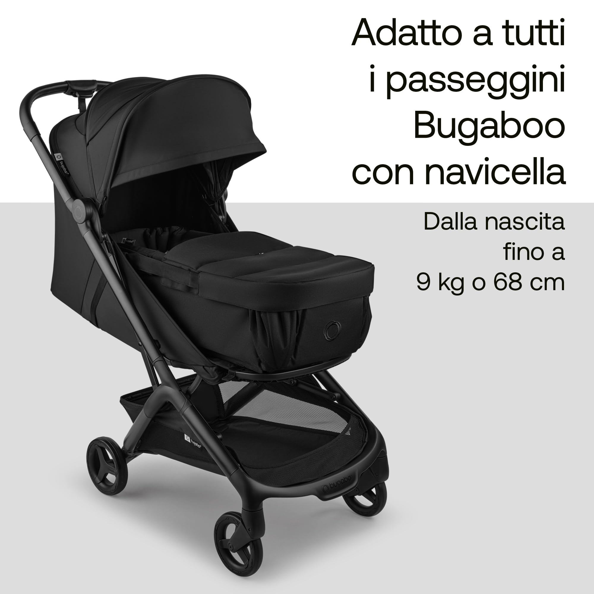 Bugaboo Baby Nest, Culla Portatile 2in1 e sacco a pelo con manici, diventa materassino di cotone e tappeto da gioco, compatibile con passeggini, reclinabile per neonati – Heritage Black