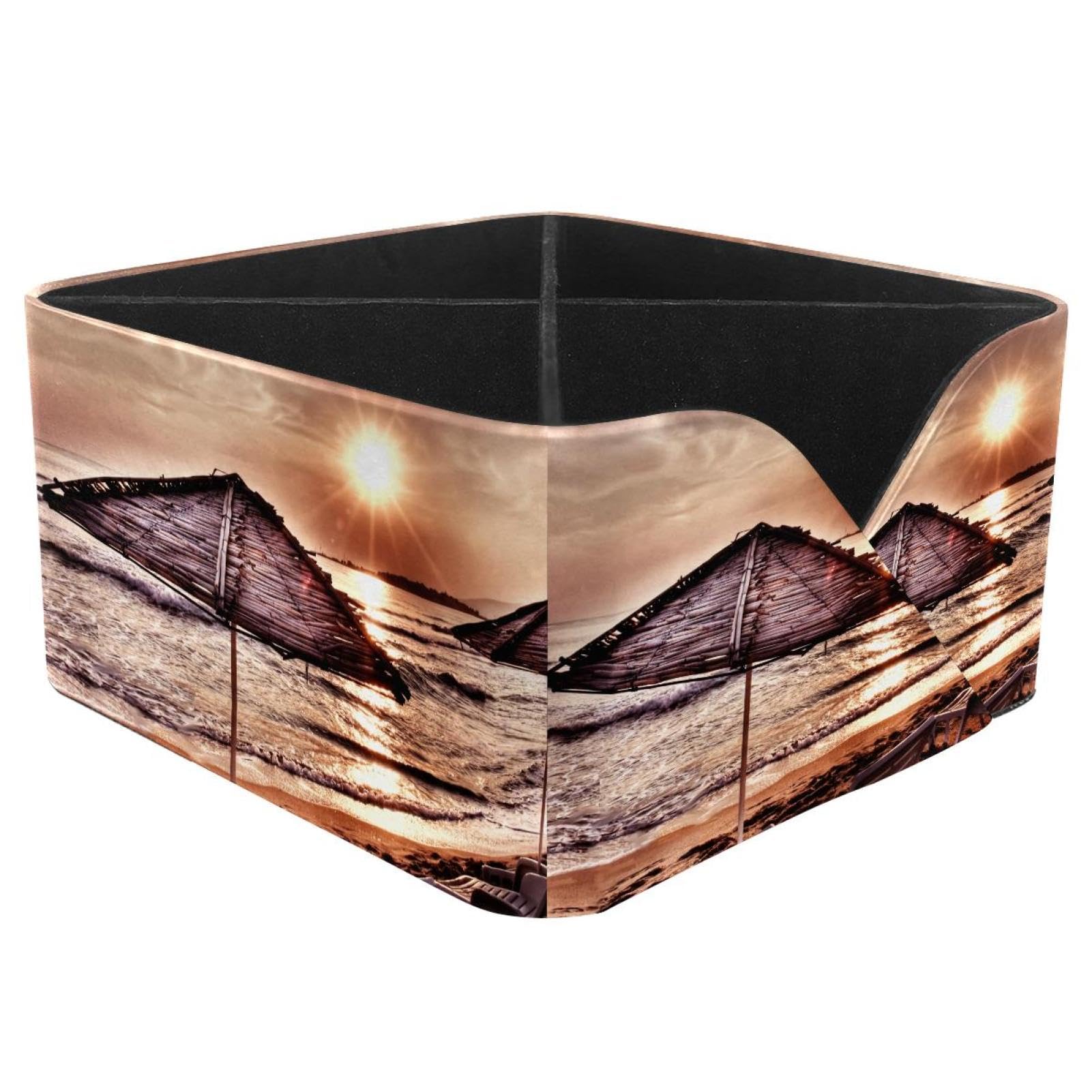 KengjuTesu Seaside Landscape Desktop Organizer Pen Holder, Rectangular Pencil Cup for Office, Study and Makeup Stations