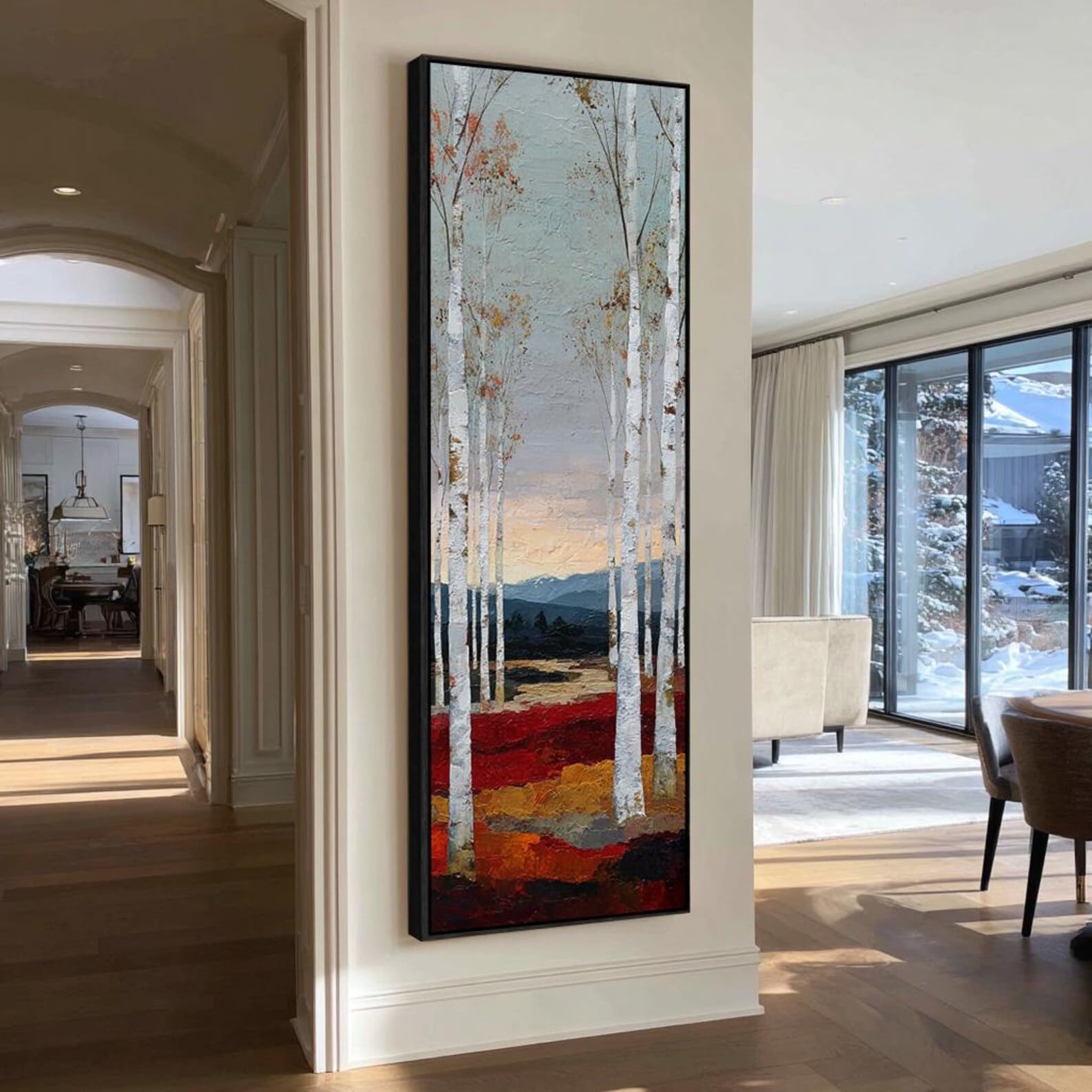 YUSUZHU Long Thin Wall Art, Narrow Canvas Art, Tall Wall Art Painting, Vertical Canvas Art, Birch Tree Forest Decor, Slim Print(45x135cm/Frameless)