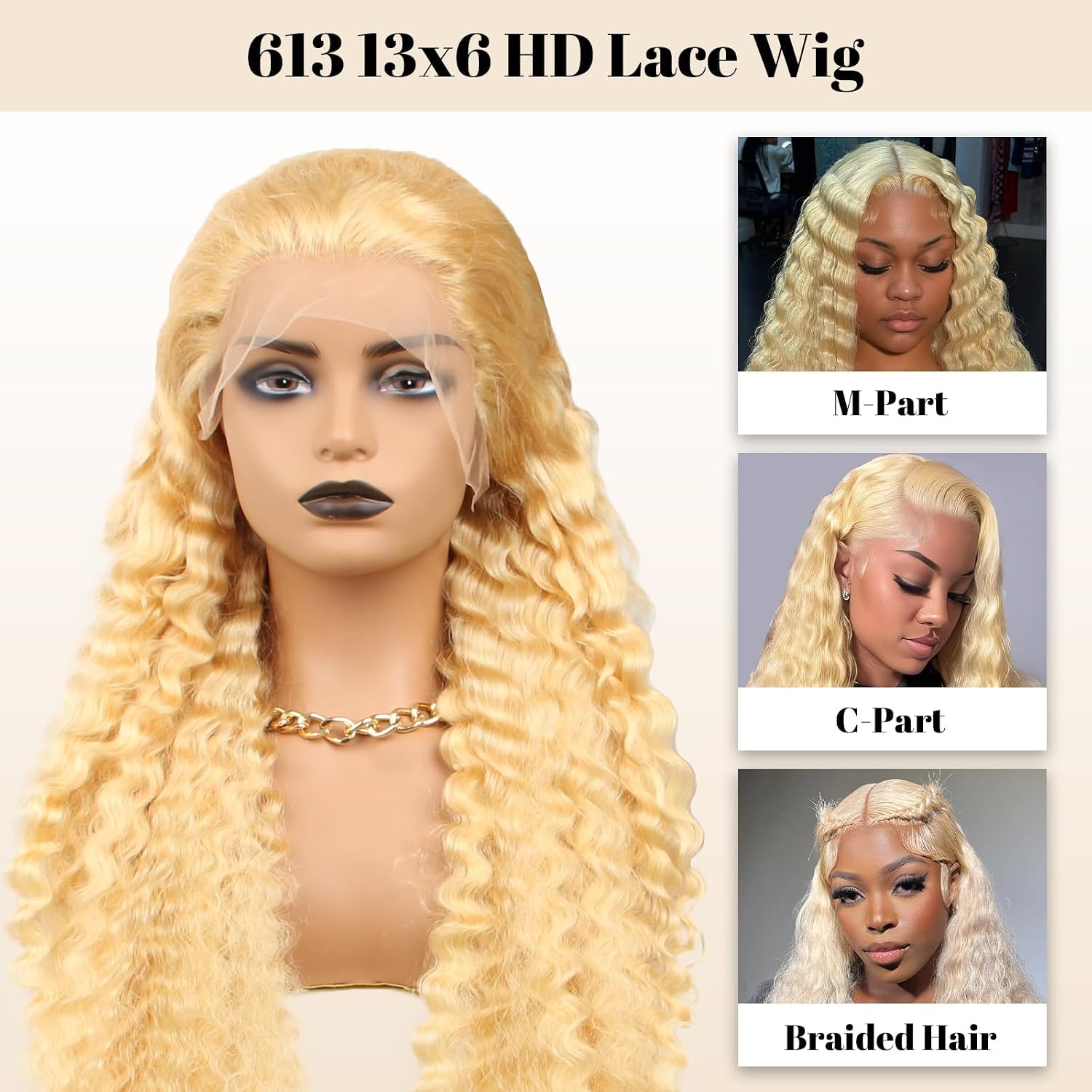 32 Inch 613 Lace Front Wig Human Hair 13x6 Blonde Wig Human Hair 613 Deep Wave HD Lace Frontal Wig 200% Density Long Blonde Curly Wig Water Wave 613 Wig Pre Plucked With Baby Hair for Women