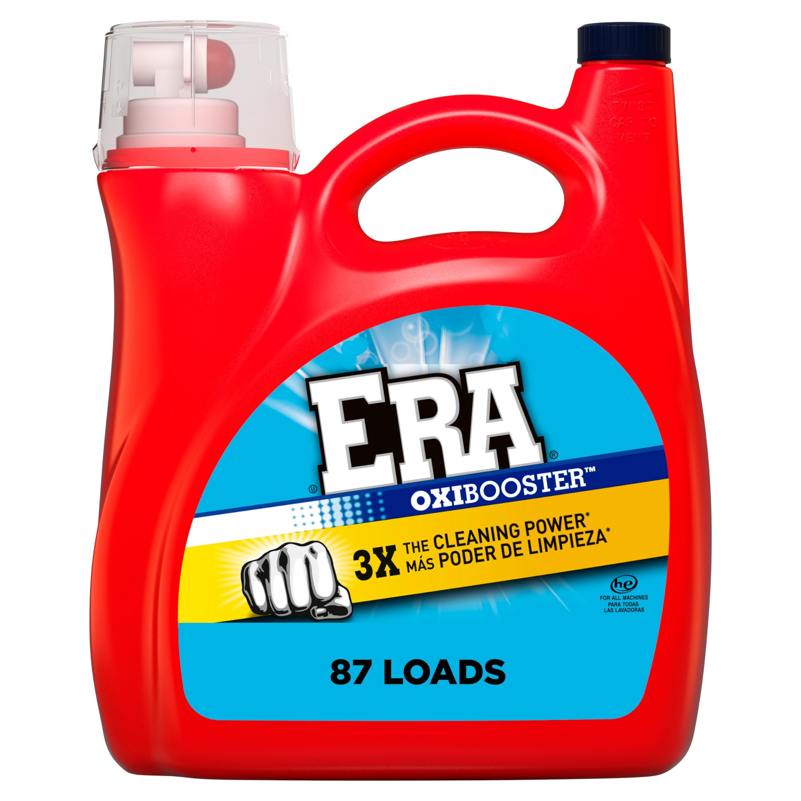 Era Oxibooster Liquid Laundry Detergent, 154 fl oz, 87 Loads Powerful Laundry Detergent for Stain Removal, Tough on Stains, Era Active Spot Fighter High EfficiencyDetergent