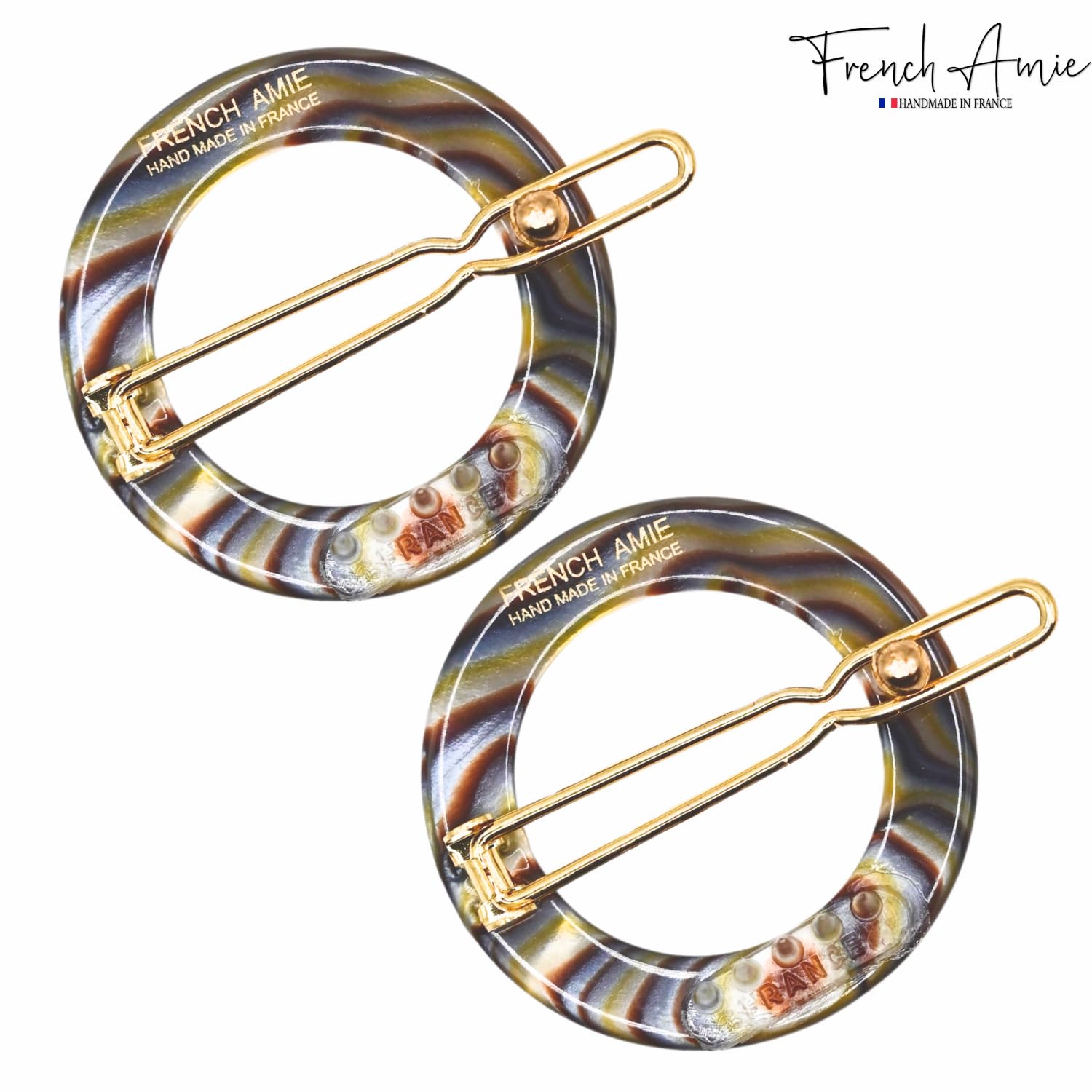 French Amie Mini Circle 1 ¼” Celluloid Acetate Handmade Side Slide Barrette Snap on Hair Clips - 2 Pieces (Onyx) - Image 6