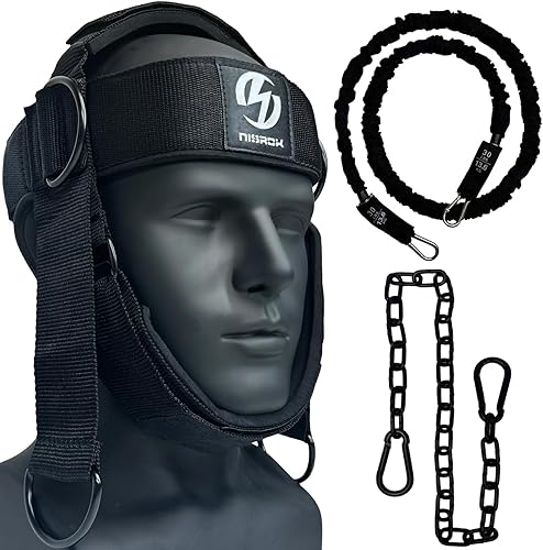Miniatura 1 de Arnés de cuello para aumentar la fuerza del núcleo del cuello, ejercitador de cuello con cadena de acero resistente de 30 pulgadas para levantar