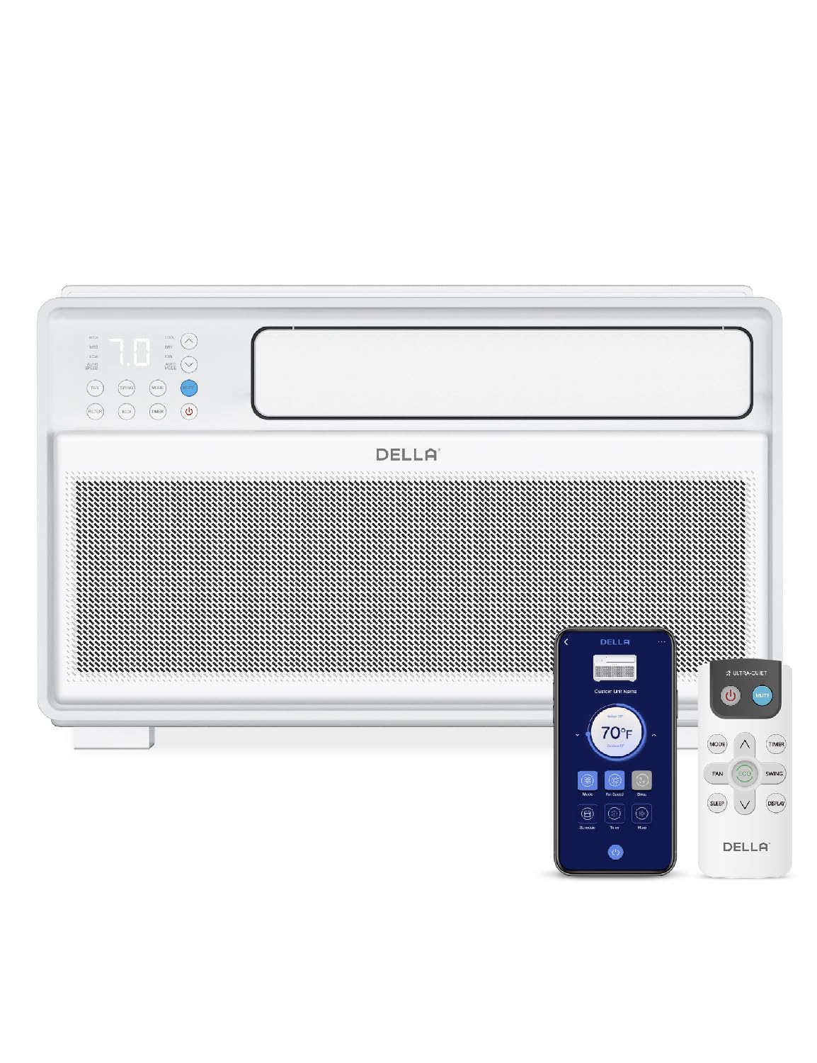 Della DELLA 10000 BTU Smart Inverter Window Air Conditioner Ultra Quiet AC Unit Cools up to 440 Sq.Ft, Works with Alexa, GEO Location, Energy Star Certified, Remote/Wi-Fi Enabled Control, Easy Install Kit