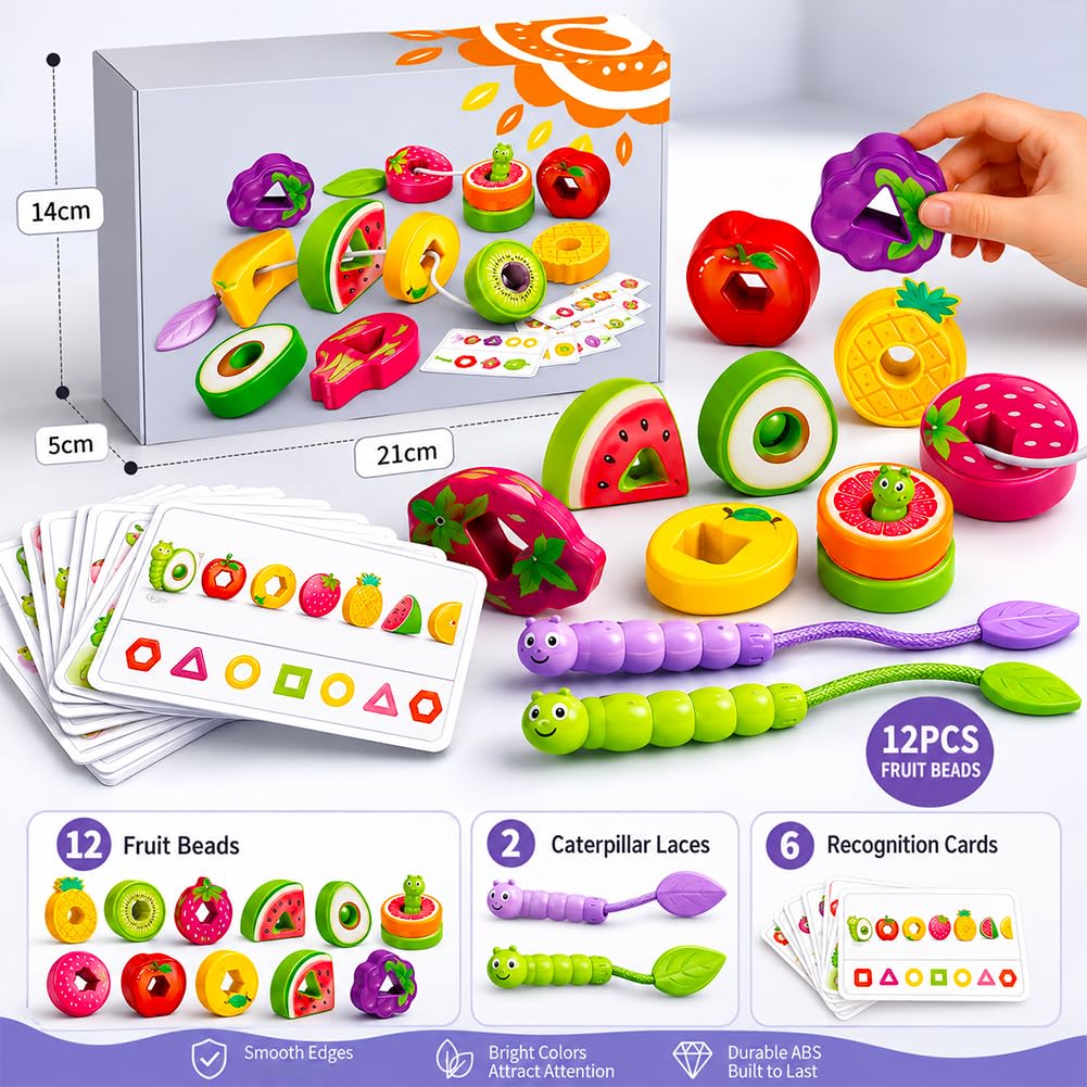 Kouipoie Fruit Threading Toys Montessori Lacing Beads for Toddlers Age 2-6 - Image 4