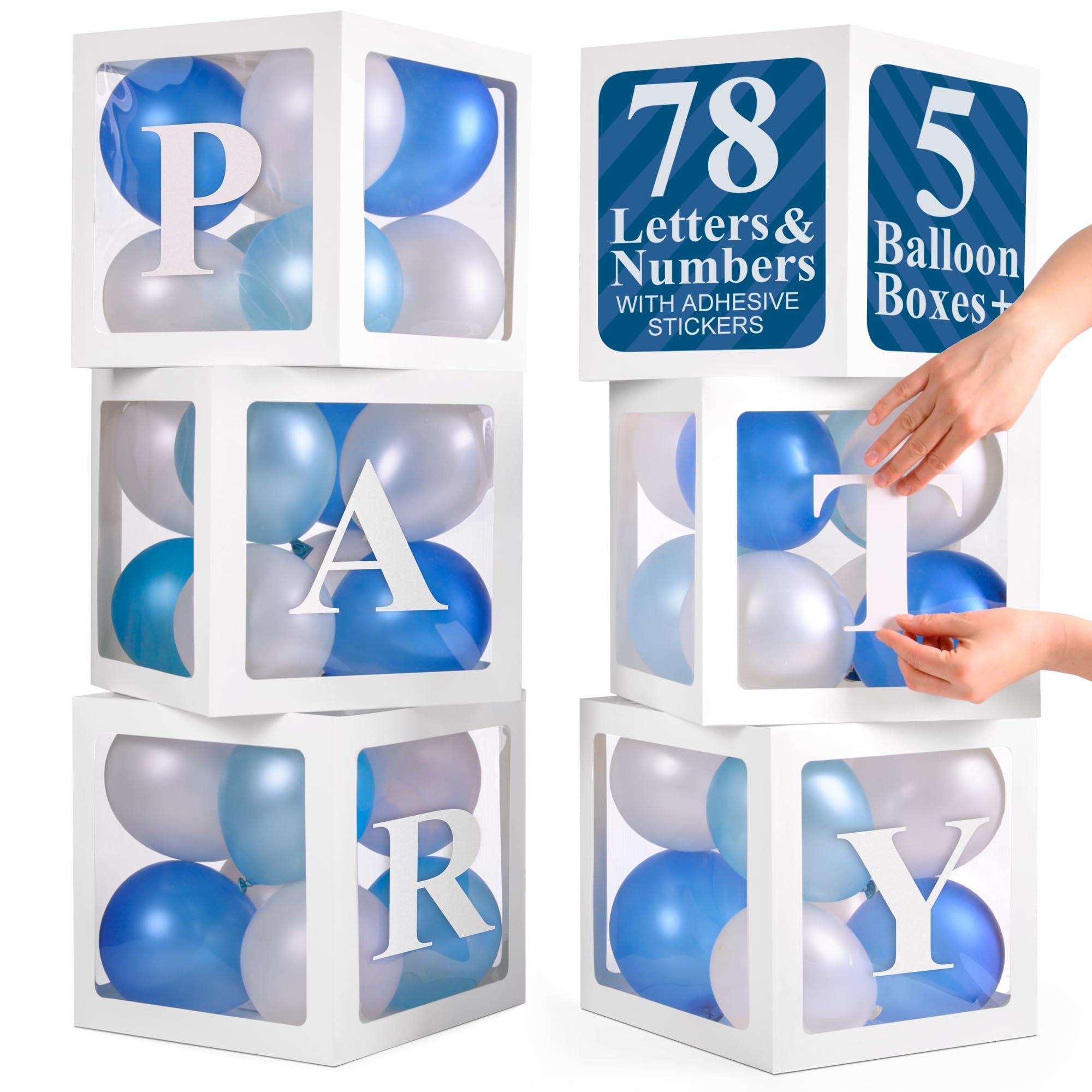 Balloon Boxes with Letters – 5 White Baby Shower Balloon Boxes, Baby Shower Boxes with Letters, Large Baby Blocks for Baby Shower, Baby Boy Boxes, Baby Box Letters, Gender Reveal & Party Decorations