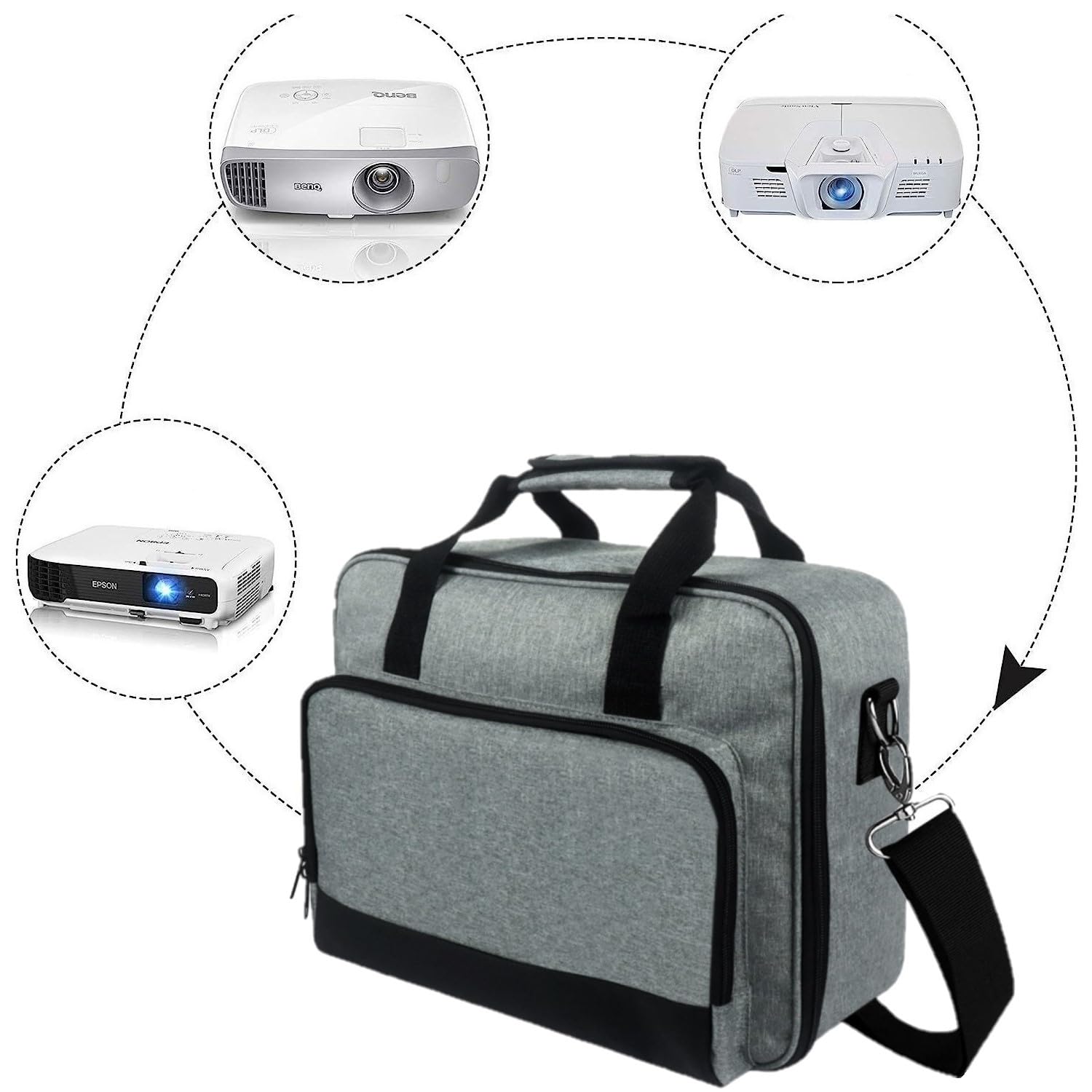 Beamertasche für Beamer, Projektor Reisetasche, Tragbar Projektor Tasche, Projektor-Tragetasche, Projektortasche, Projektor-Tasche mit Schultergurt, kompatibel mit den meisten großen Projektoren