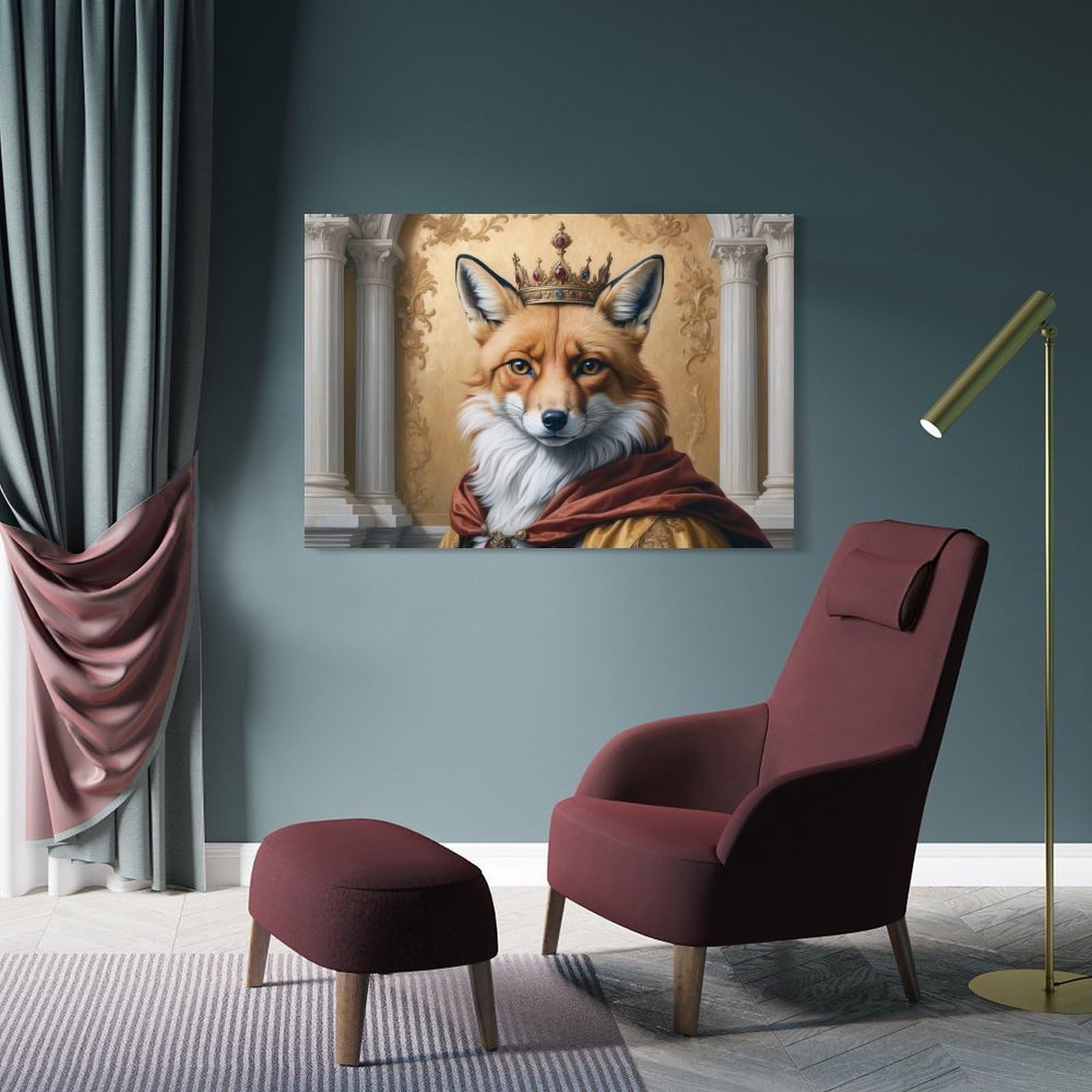 Junmoney Fox King Portrait Home Decor Wall Art, 24x36inch(60x90cm), for Wall Displays, Bedrooms Or Room Updates, Ideal for Building A Coordinated Art Wall