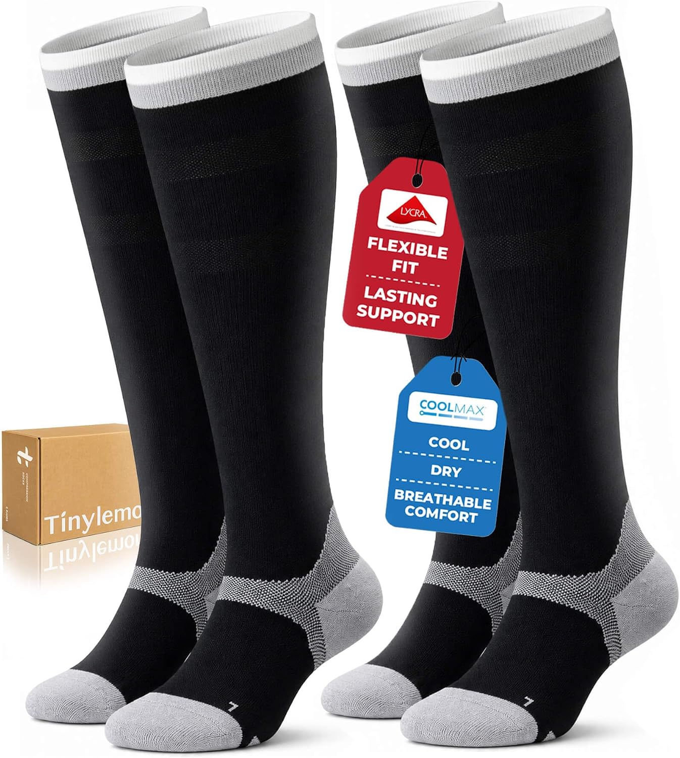 TINYLEMON Compression Socks for Women and Men,15-20 mmHg Support(2 Pairs)