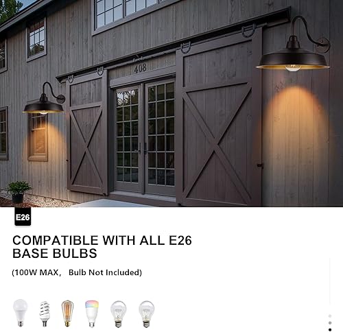 Miniatura 4 de Lámpara de granero de cuello de cisne del atardecer al amanecer para exteriores, cúpula de 16 pulgadas, gran lámpara exterior de granja, aplique de