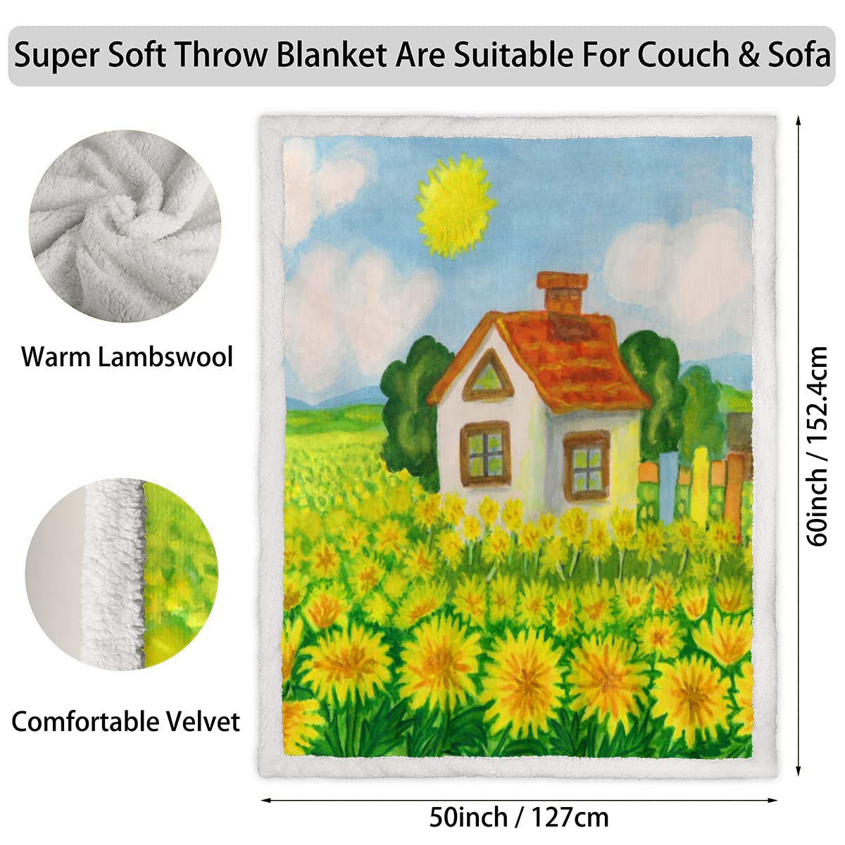 Coperta Morbida In Flanella Con Girasoli E Farfalle - 130x150 Cm - Regalo Donne