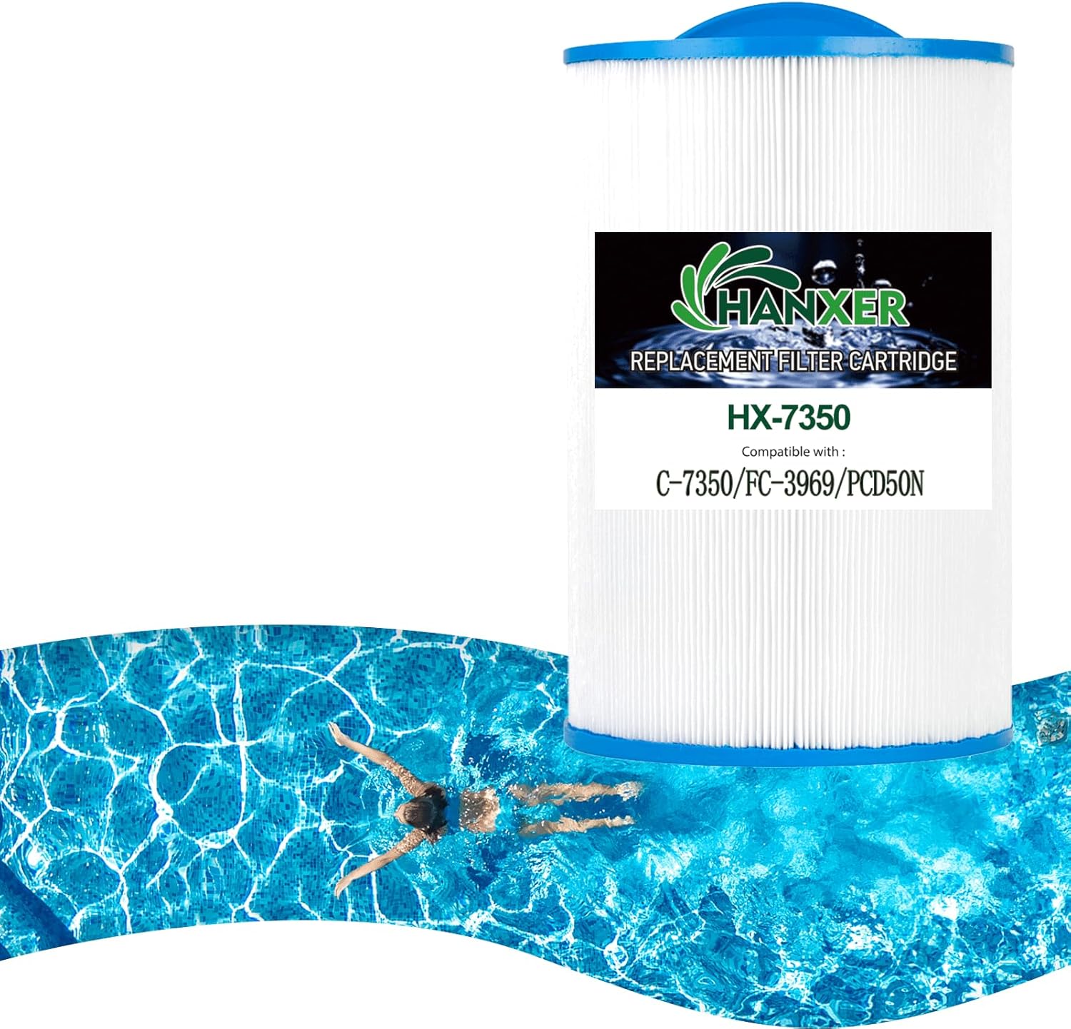 PLFC-7350 Spa Filter Cartridge Replaces for Caldera 50, C-7350, 1019401, 73532, PCD50N, FC-3963, 75017 Hot Tub Filter, 50 sq.ft, 1 Pack