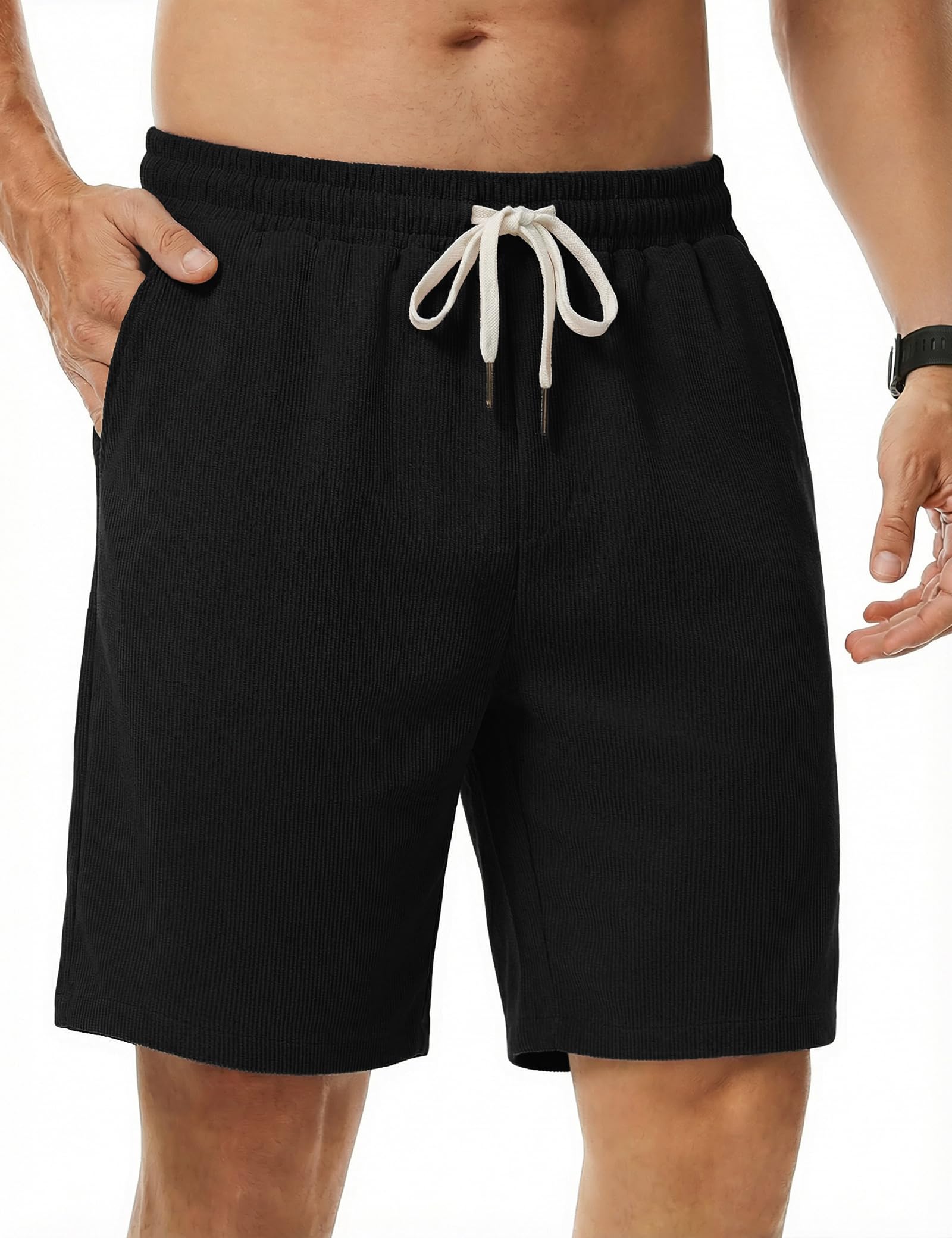 iClosam Kurze Hosen Herren Cord Verstellbarem Kordelzug Taillie Elastik, Sommer Bermuda Freizeitshorts Gerade geschnittene Men's Cord Shorts Vielseitig Alltag und Wochenende S-3XL