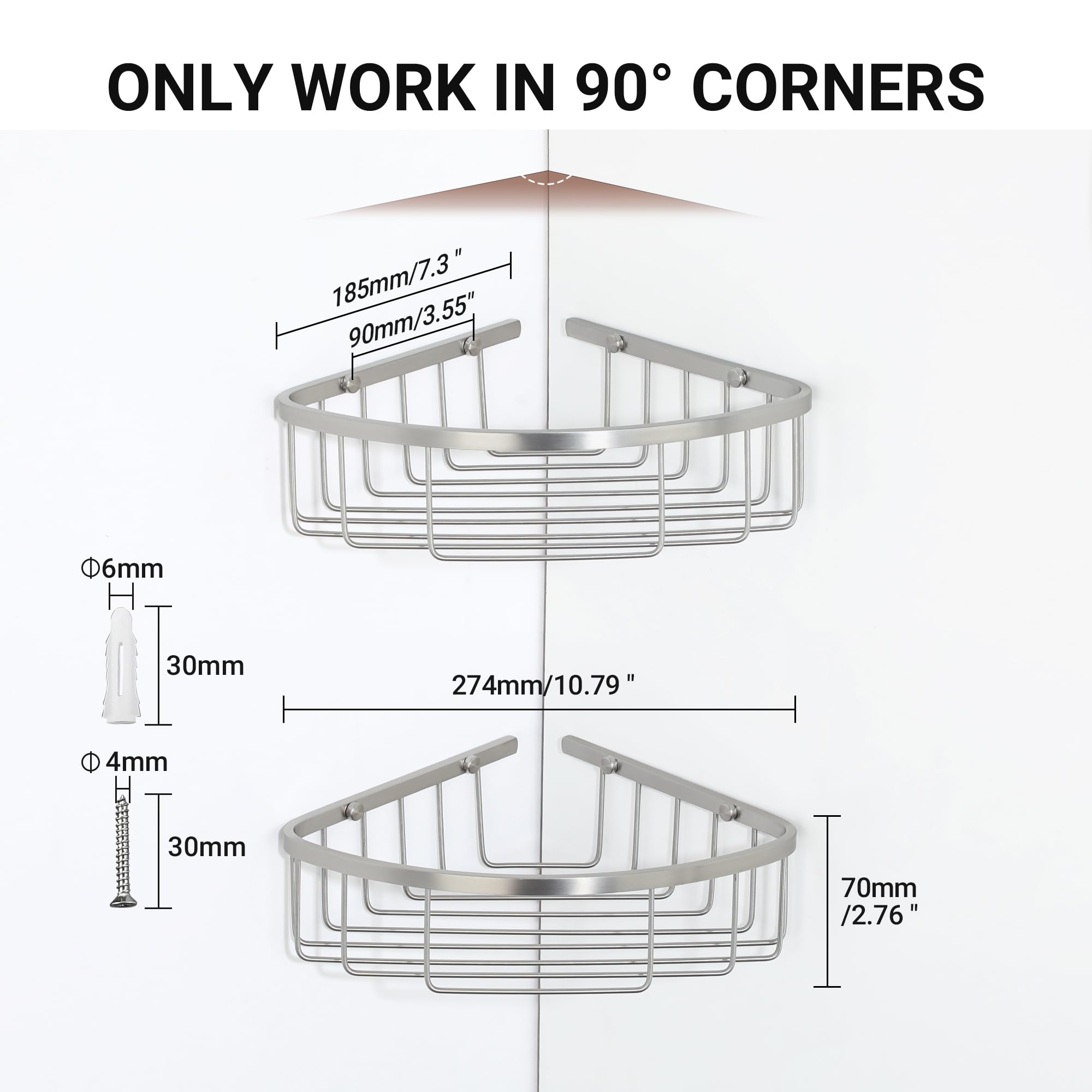 SAYAYO 2 Pack Corner Shower Caddy, Bathroom Corner Shelves Shower Storage Wall Mounted - Image 2
