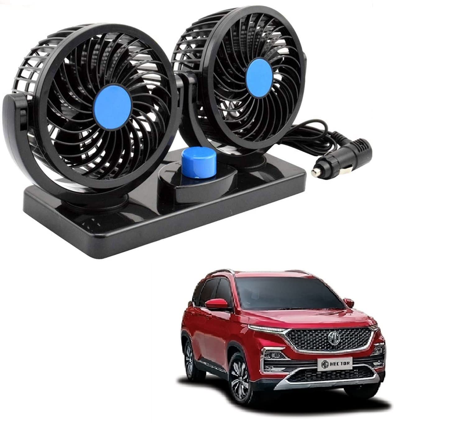 AUTOADDICT Auto Addict 12V DC Electric Car Fan for Dashboard 360 Degree Rotatable Dual Head Car Auto Powerful 2 Speed Cooling Air Fan for MG Hector