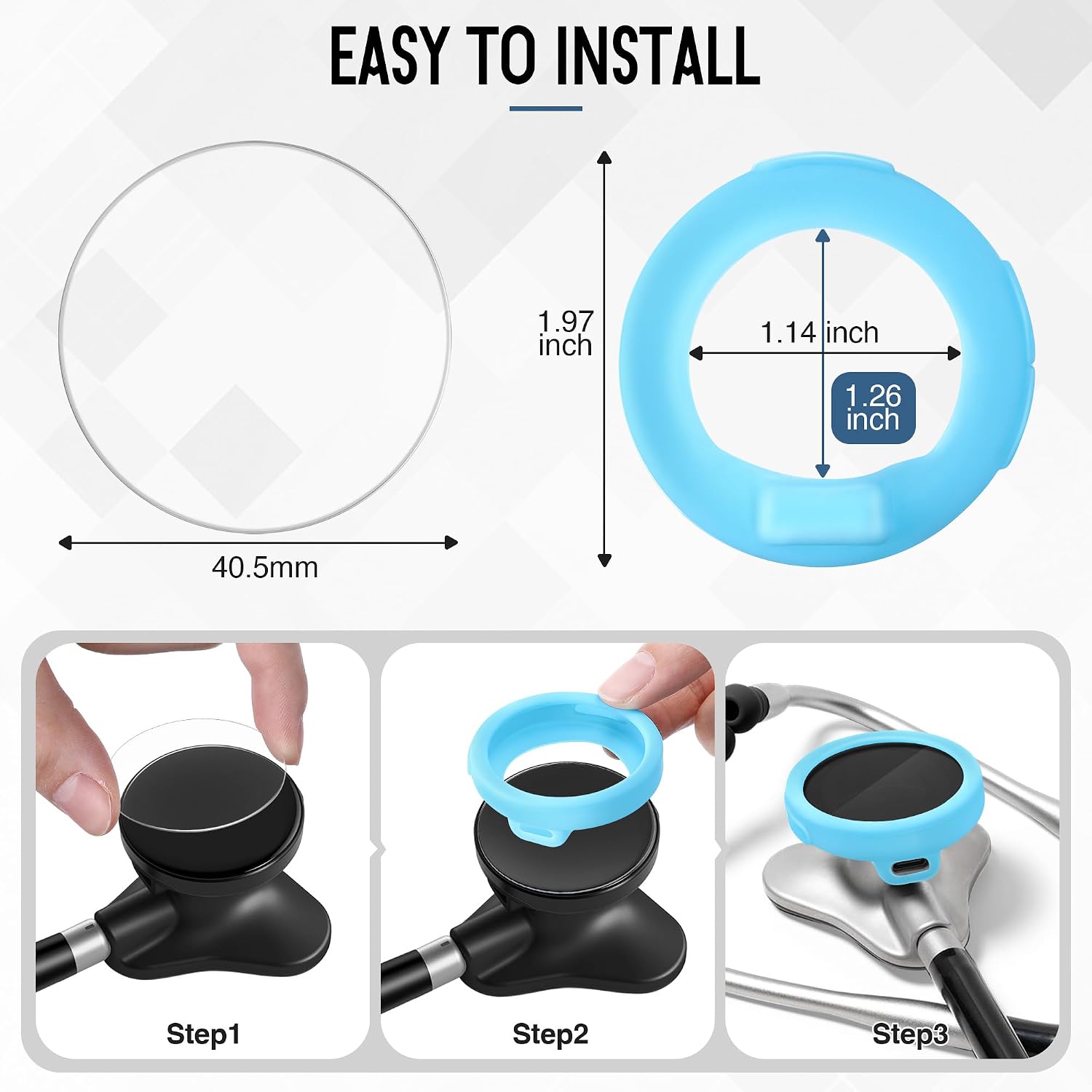 Stethoscope Protection Kit Compatible with EKO Core 500, 3 2.5D Tempered Glass Screen Protectors & 3 Stethoscope Chestpiece Cover, Compatible with EKO Core 500, Dustproof, 9H(Blue)