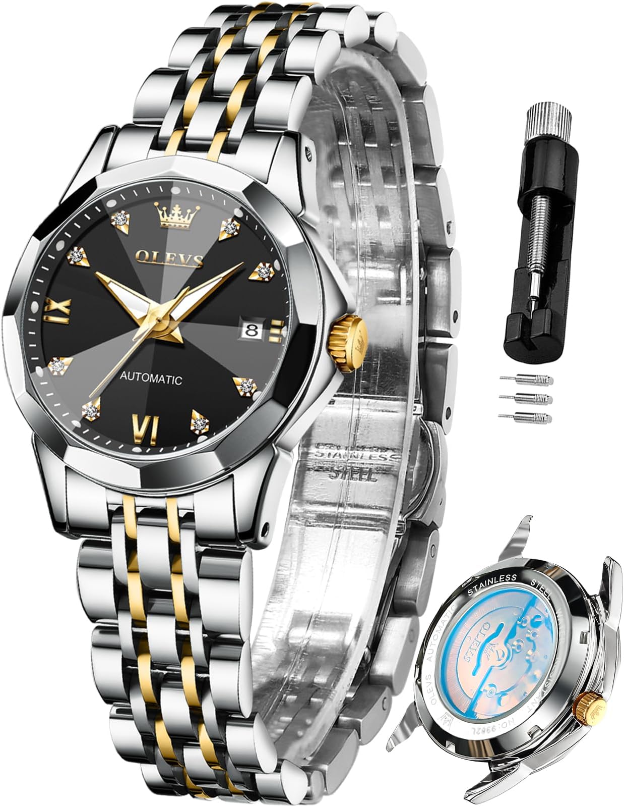 OLEVS Women Watch Classic Easy Read Number Dial Stainless Steel Strap Fashion Analogue Quartz Date Waterproof Ladies Watch