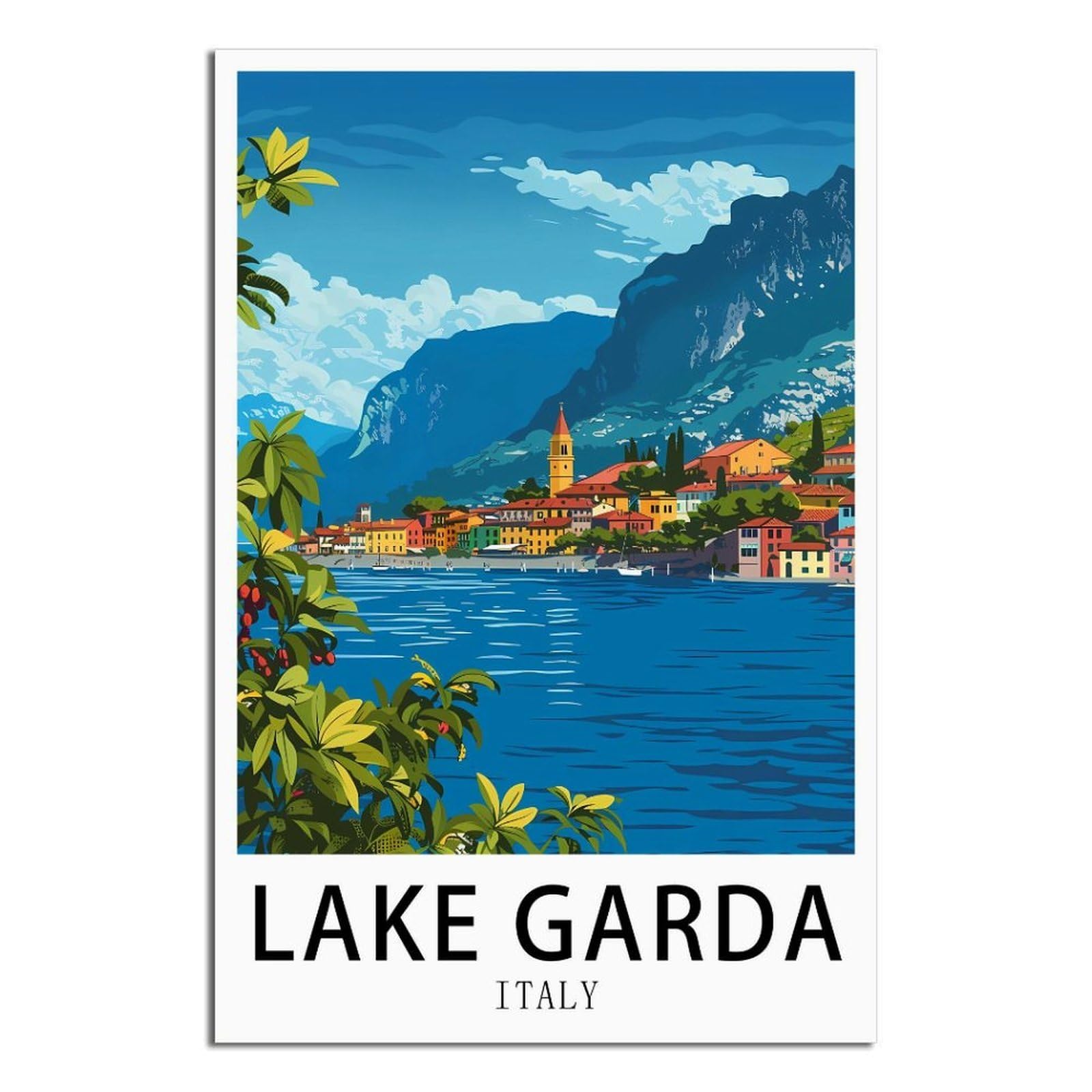 SLJGINEU Lake Garda Italy Vintage Travel Posters 12x18inch(30x45cm) Canvas Wall Art Print Modern Painting Poster for Living Room Decor