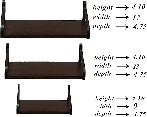 Miniatura 2 de DECOMIL Estantes flotantes montados en la pared, estantes de almacenamiento de pared de madera rústica, juego de 3 para cualquier espacio de pared