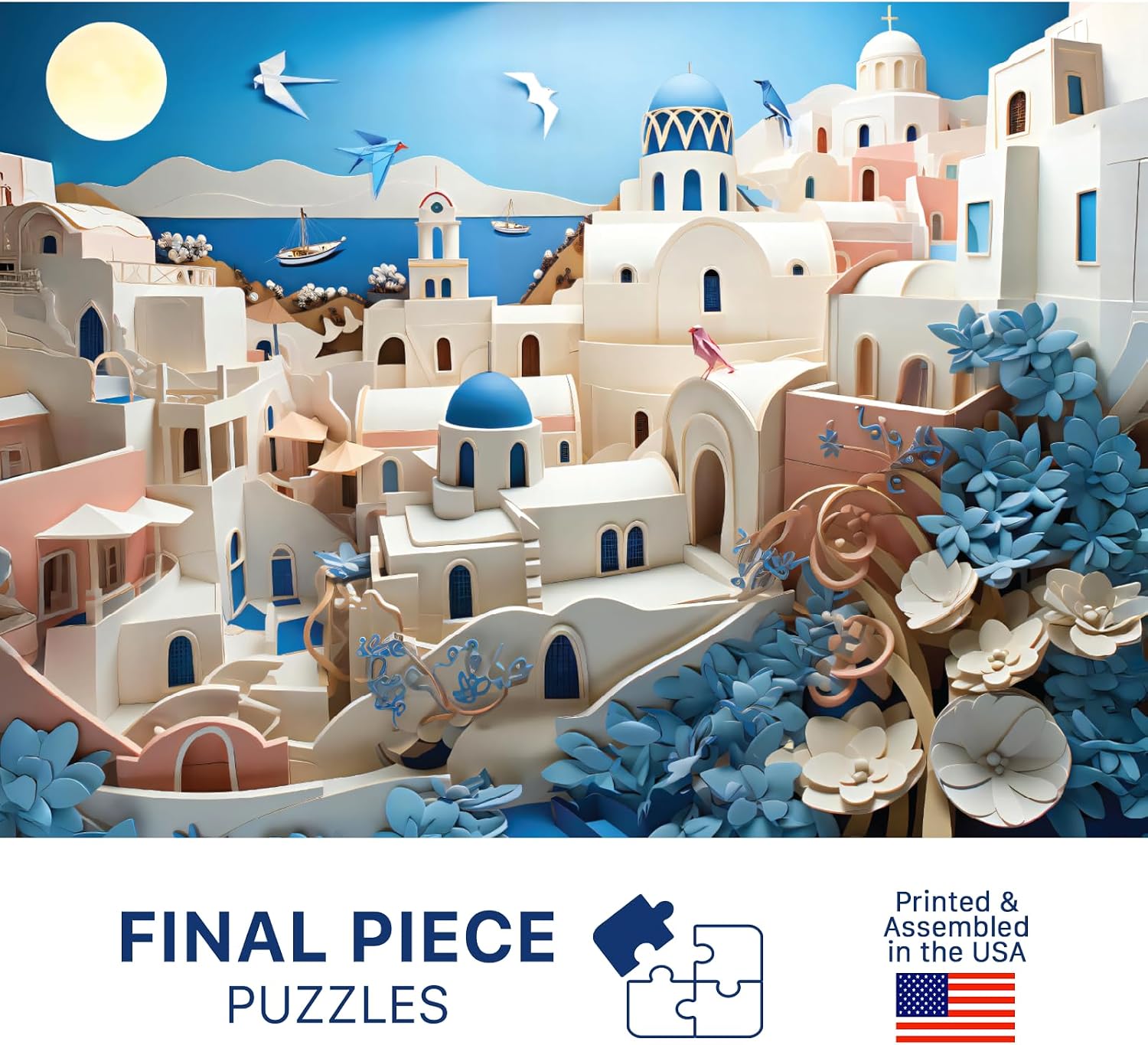 Santorini (#6) – 1000 Piece Jigsaw Puzzle for Adults | Premium European Blue Board | Satin Low-Glare Finish | Ribbon Cut | Bonus Poster | Display-Worthy Box | Printed in USA | Final Piece Puzzles