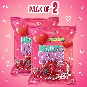 Zazers Heart Shaped Strawberry Lollipops | Approx. 74 Individually Wrapped Pops | Gluten-Free, Nut-Free, Kosher | 2 Bags (300g each)