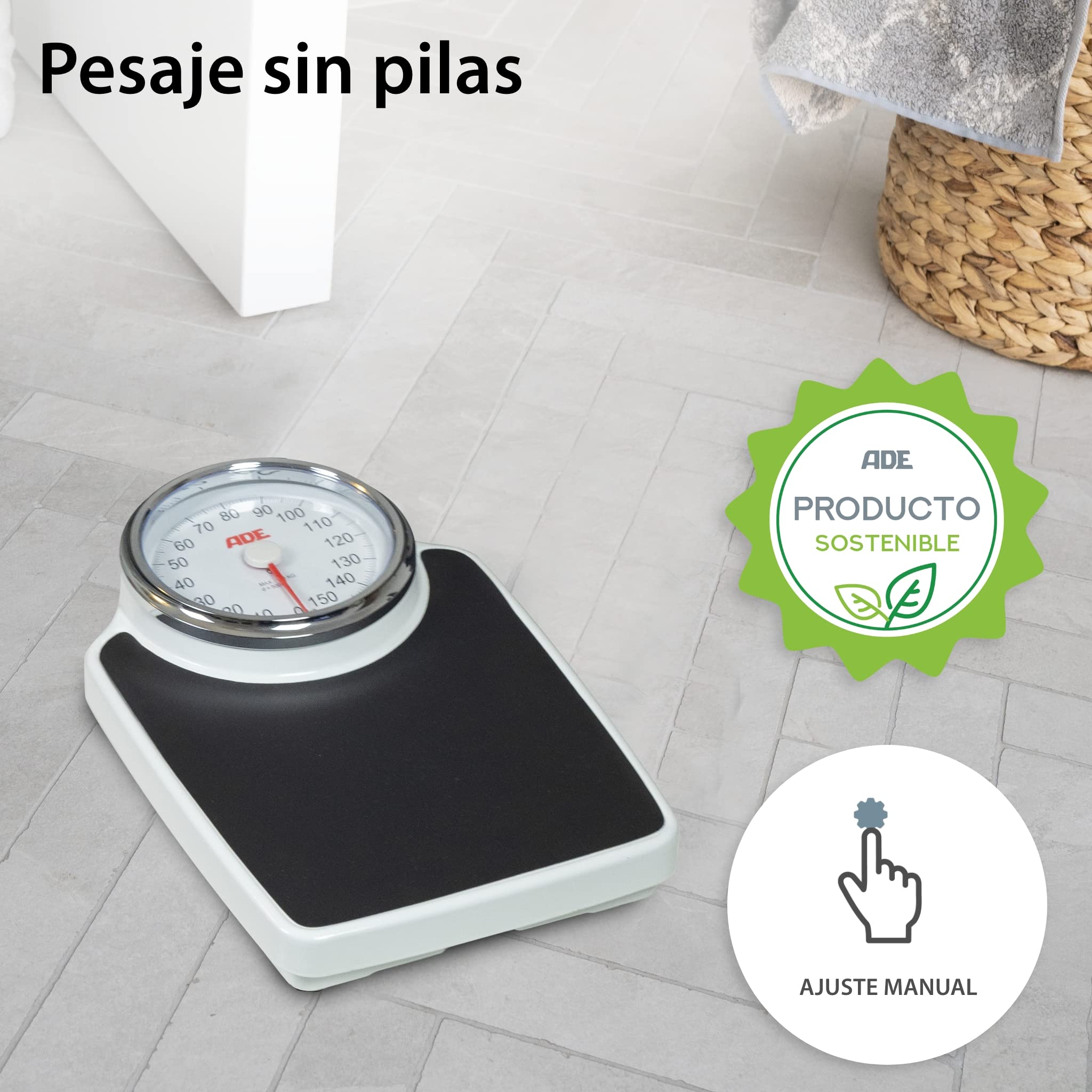 ADE Báscula personal mecánica | resultados de pesaje de alta precisión hasta 160 kg | dígitos extragrandes | superficie antideslizante | diseño de báscula de médico